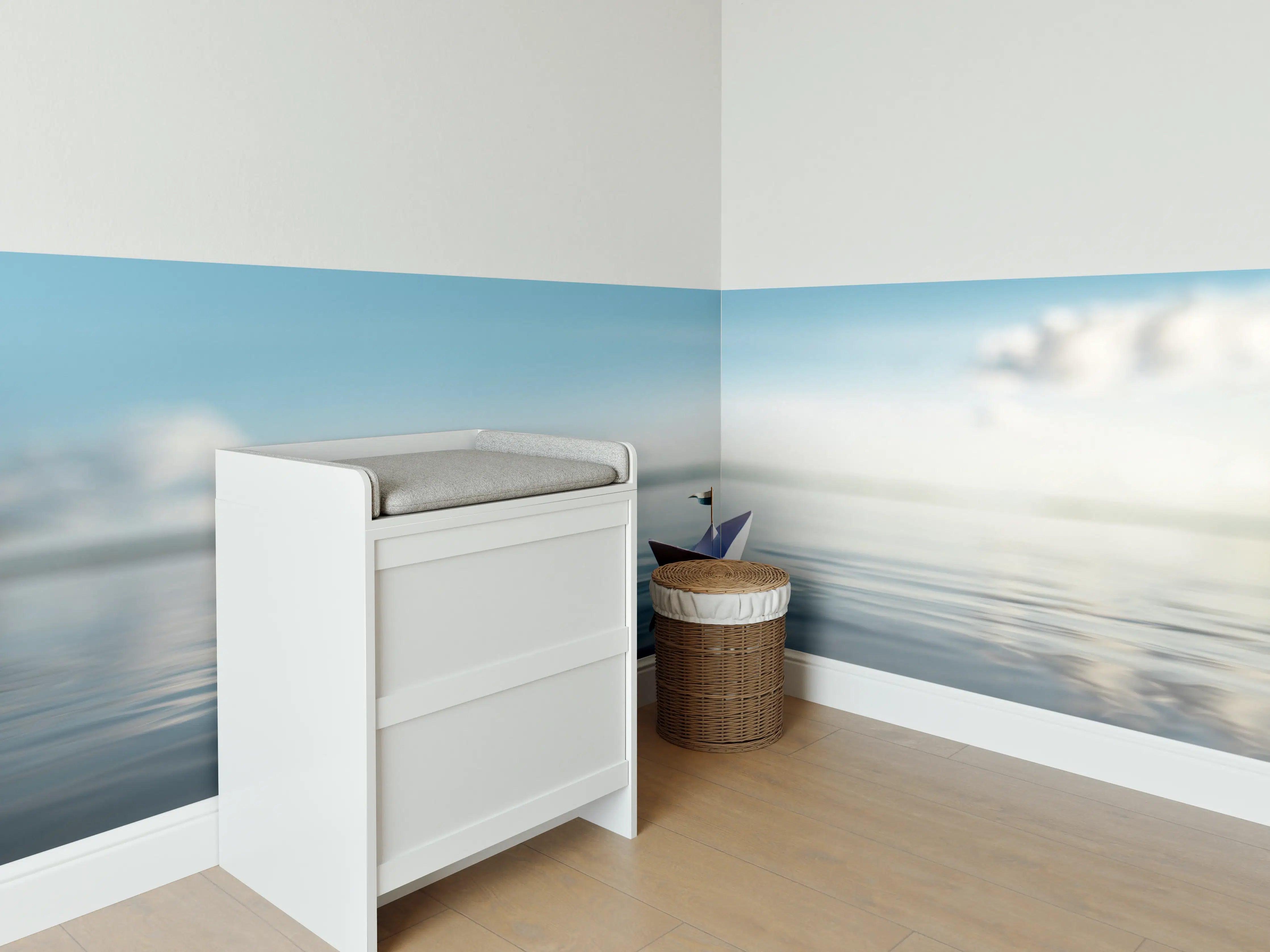 Babyzimmer Wandgestaltung - Papierboot auf ruhigem Meer