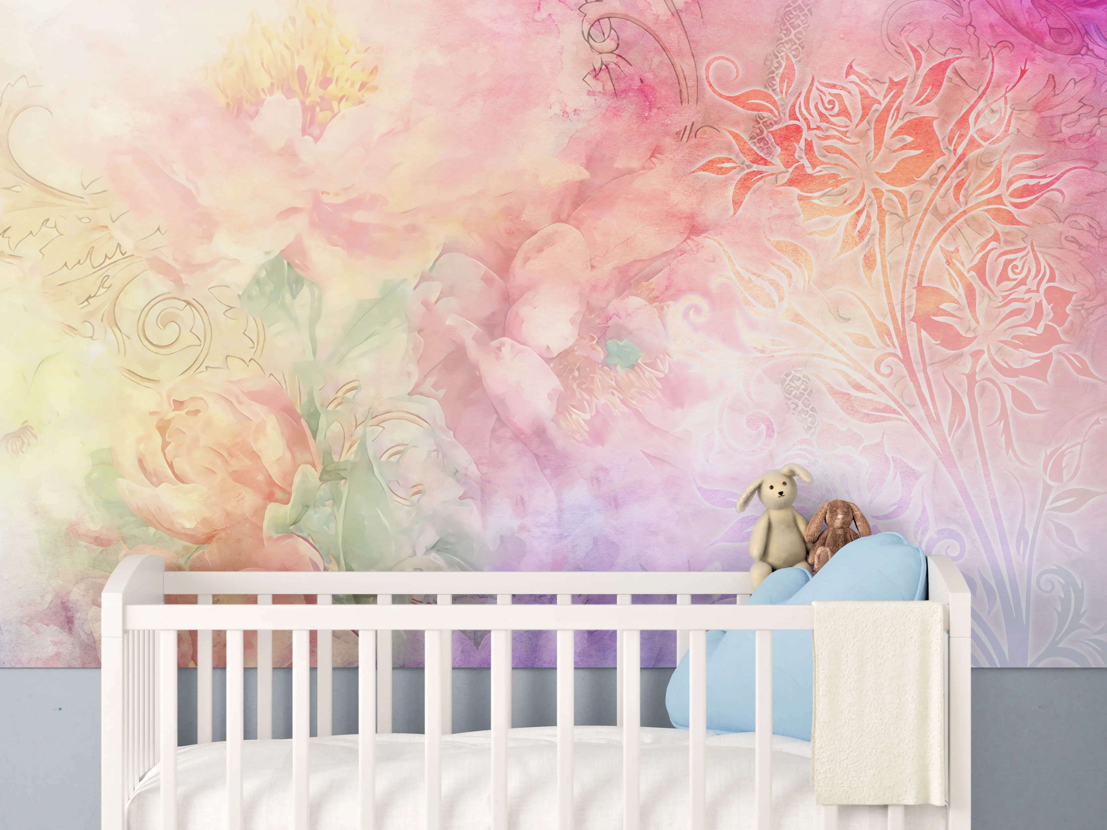 Babyzimmer Wandgestaltung - Pastell-Blüten-Zauber Illustration