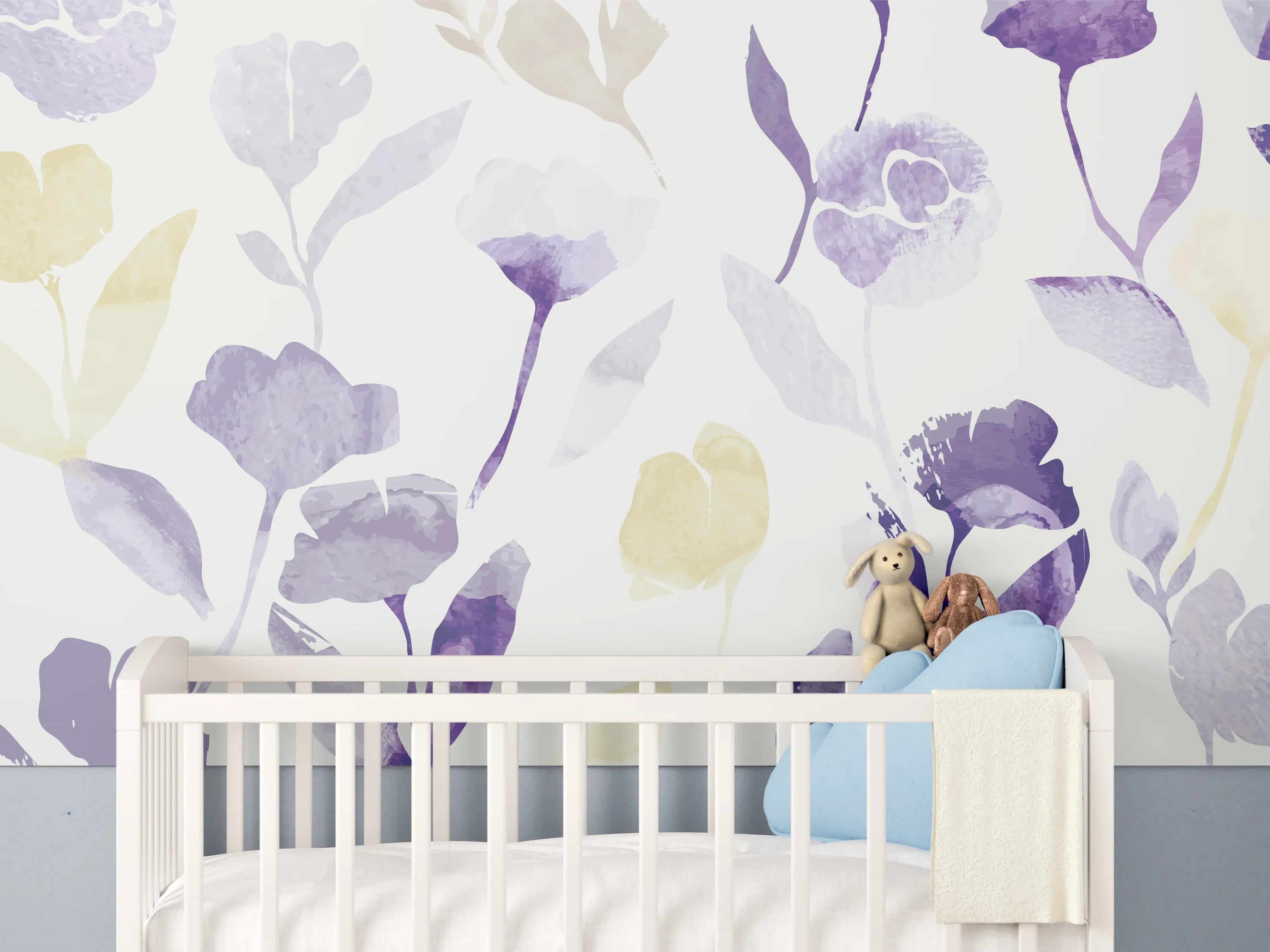 Babyzimmer Wandgestaltung - Pastell Blumen Aquarell Design