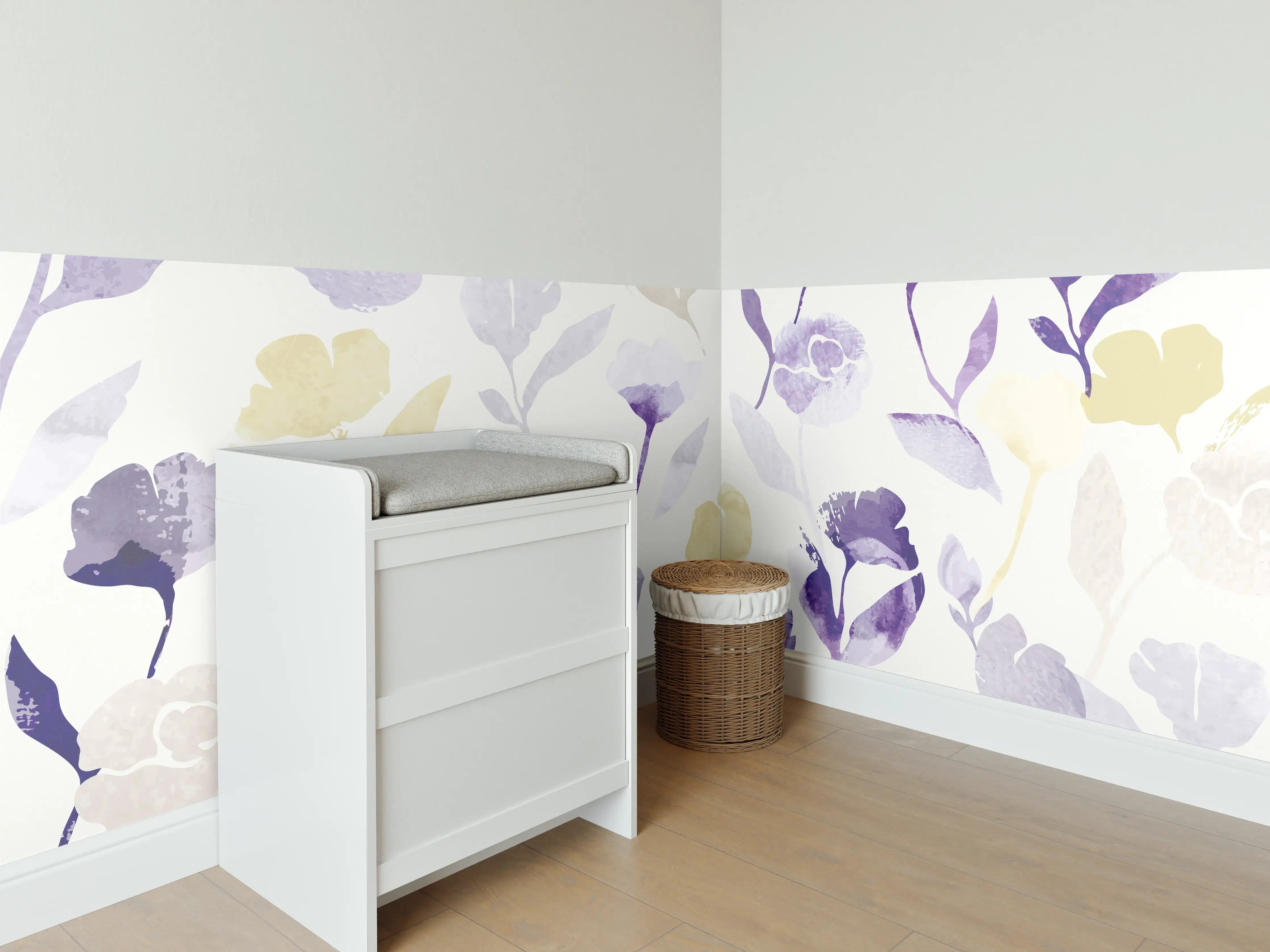 Babyzimmer Wandgestaltung - Pastell Blumen Aquarell Design