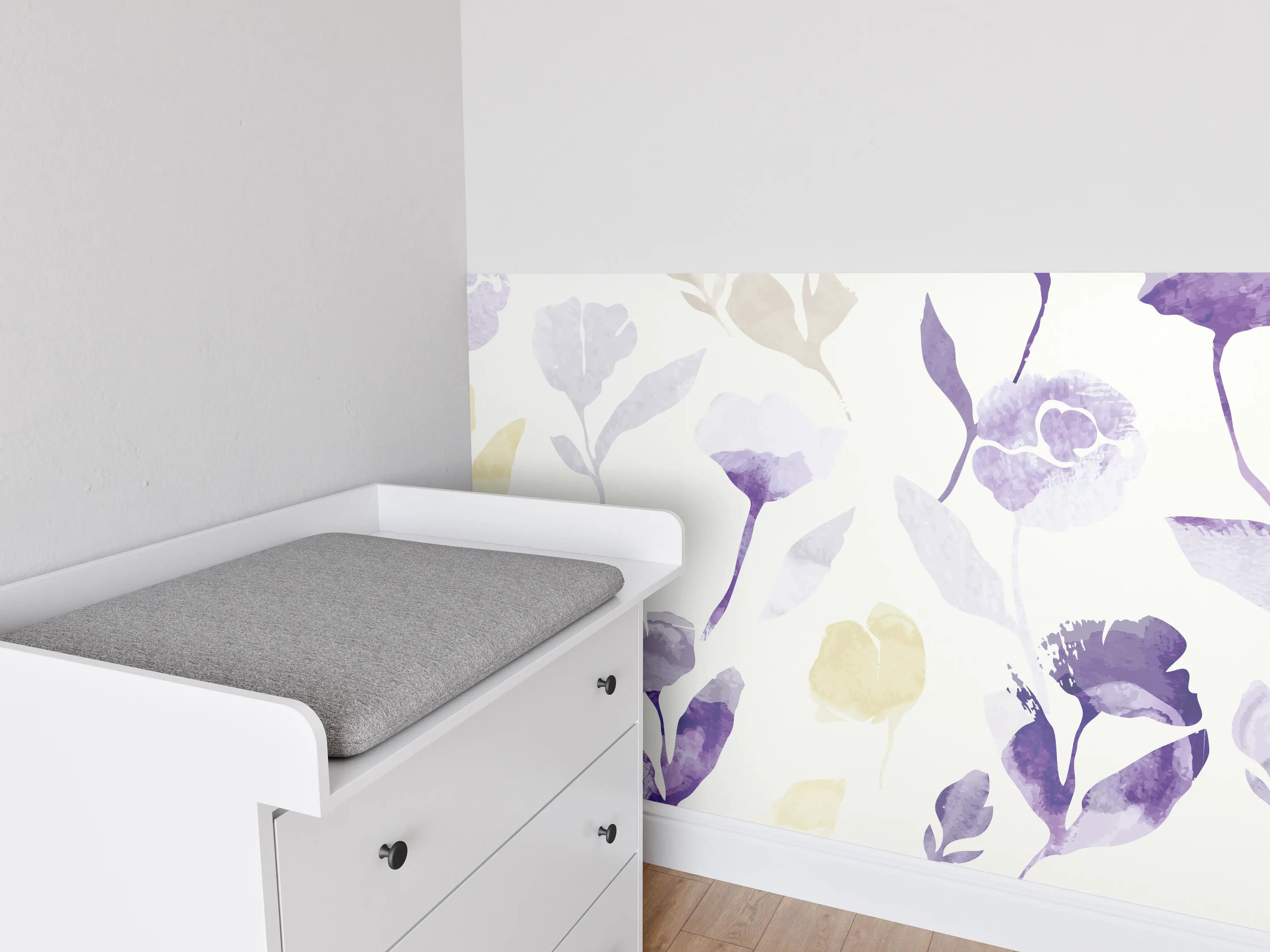 Babyzimmer Wandgestaltung - Pastell Blumen Aquarell Design