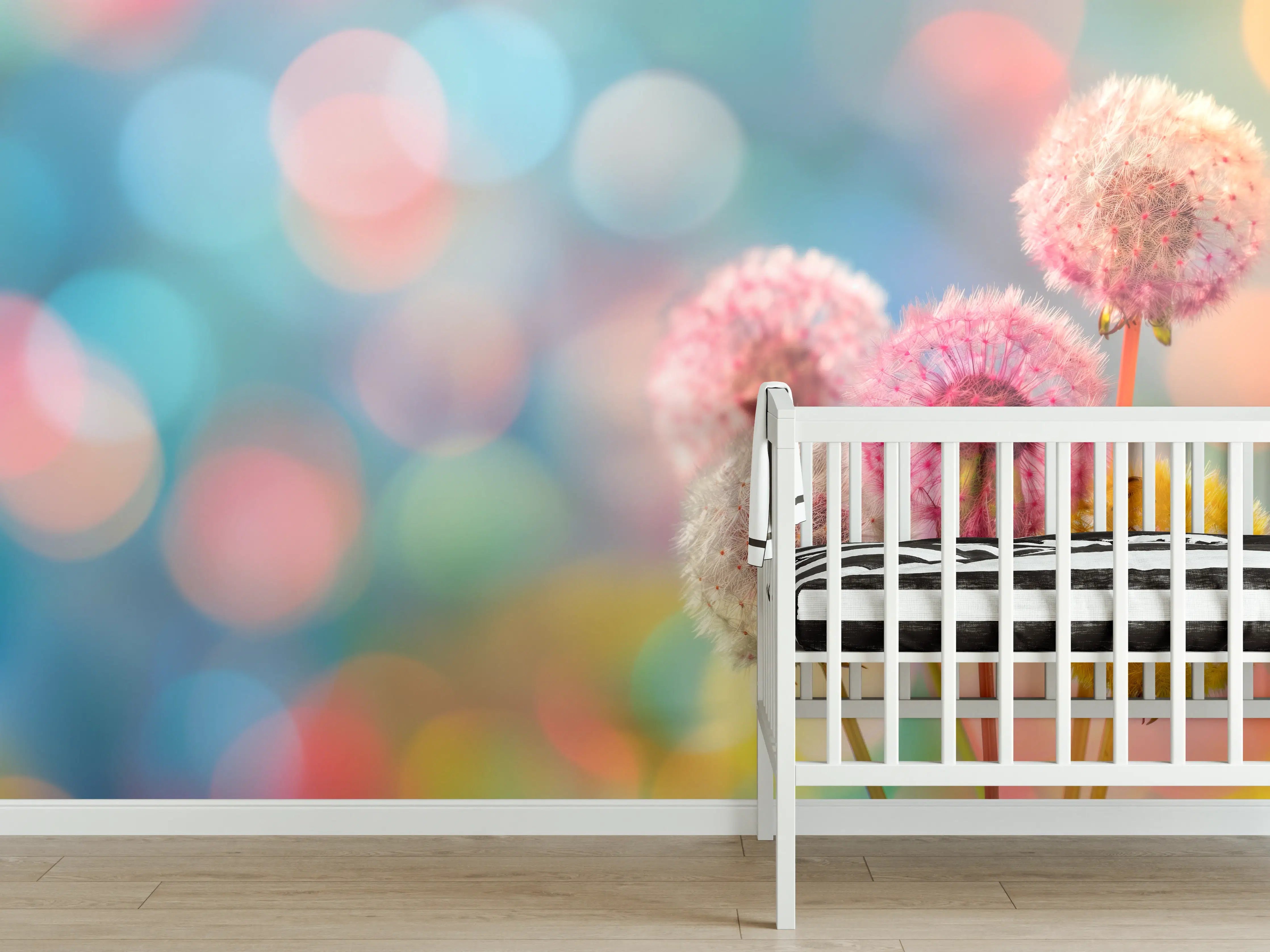 Babyzimmer Wandgestaltung - Pastell-Pusteblumen im Bokeh
