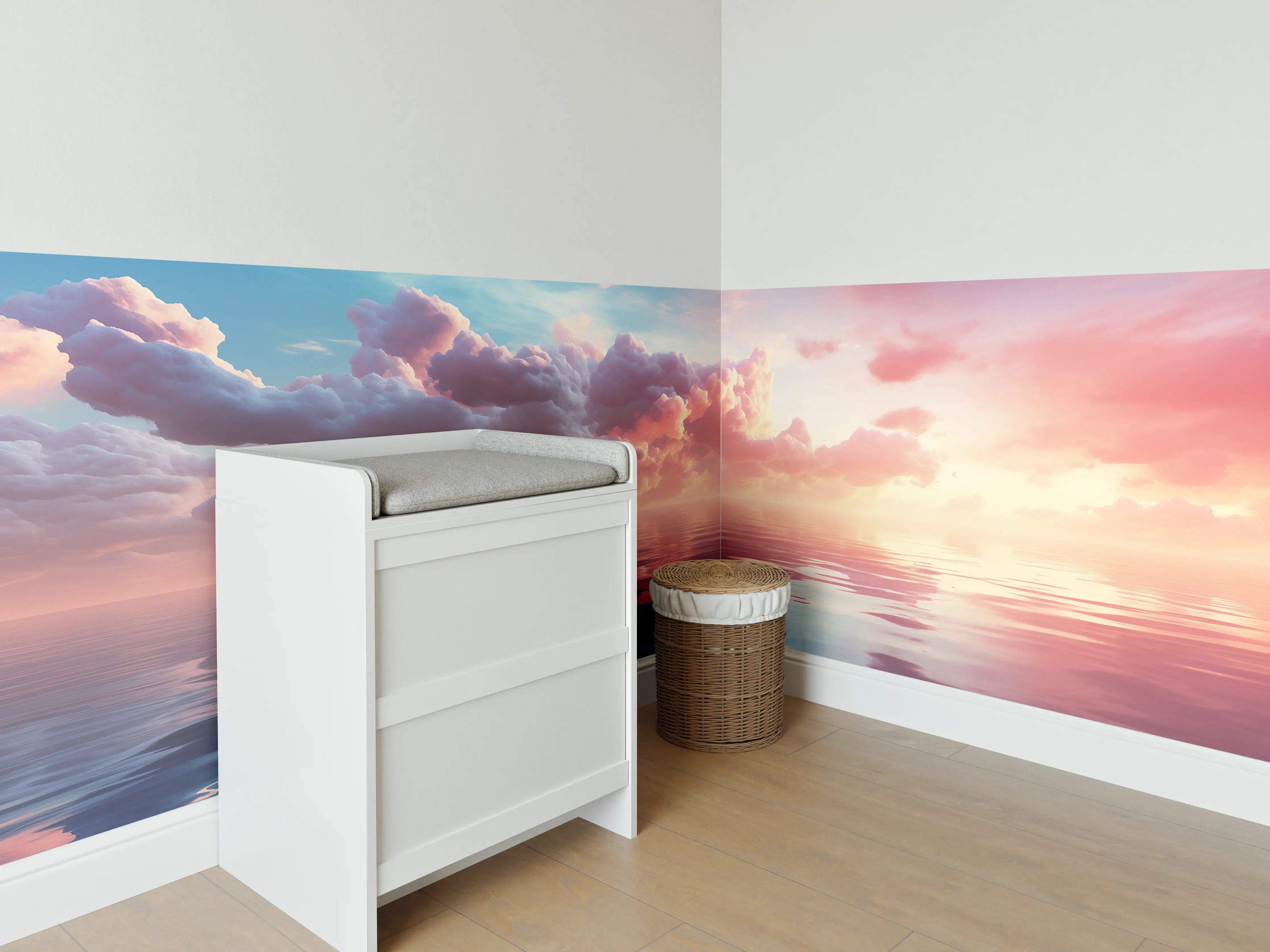 Babyzimmer Wandgestaltung - Pastell-Sonnenuntergang über Meer