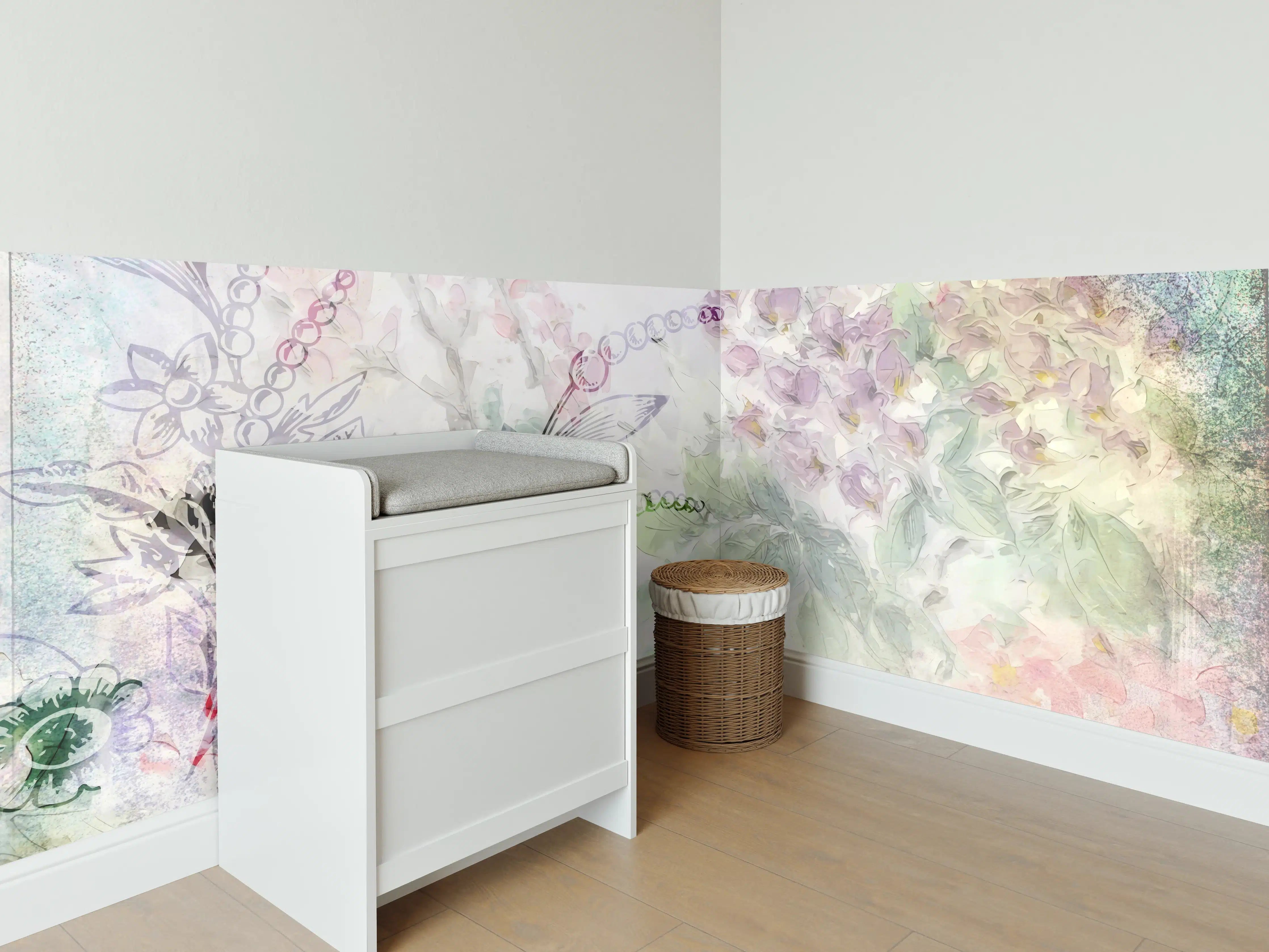 Babyzimmer Wandgestaltung - Pastellfarbene Blumenillustration