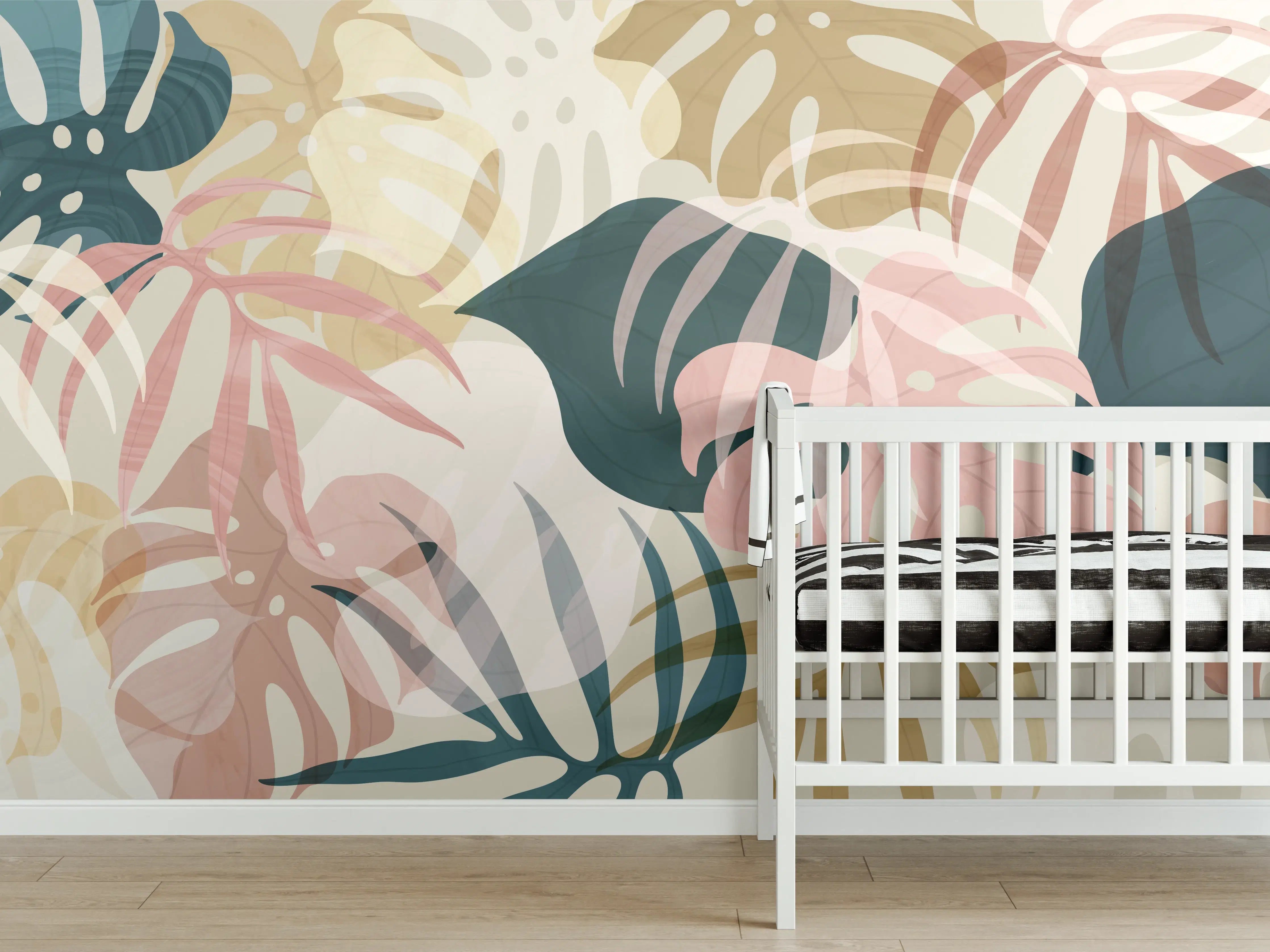 Babyzimmer Wandgestaltung - Pastellfarbene Blumenmuster Tapete