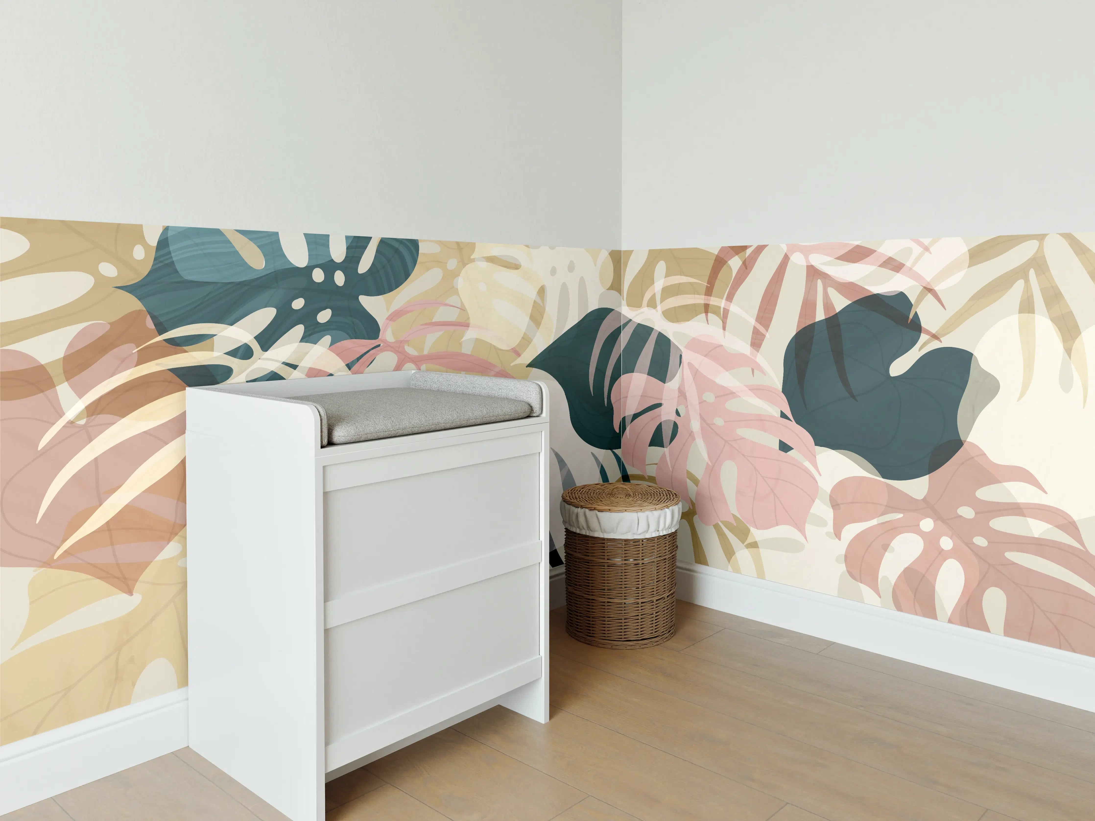 Babyzimmer Wandgestaltung - Pastellfarbene Blumenmuster Tapete