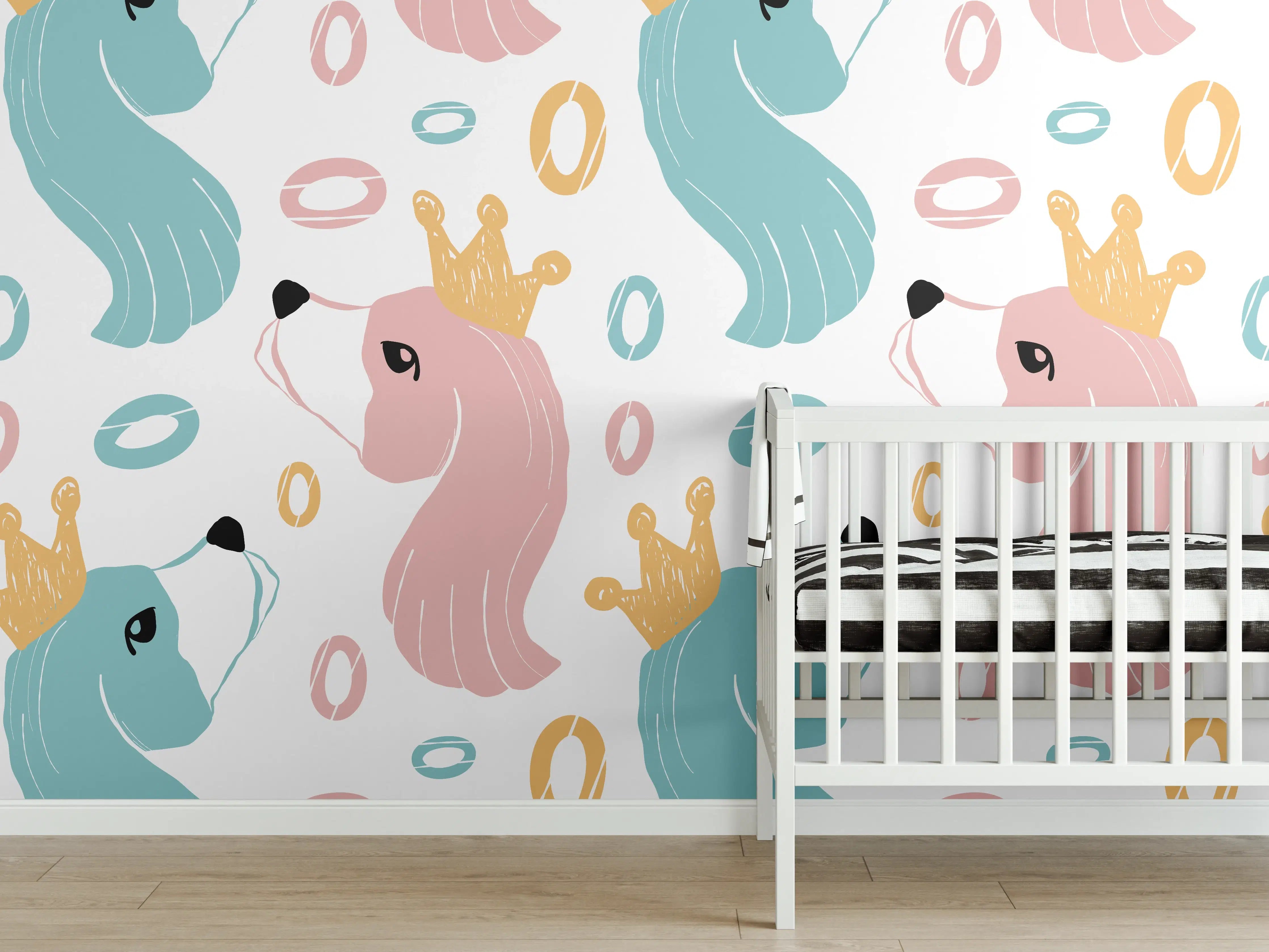 Babyzimmer Wandgestaltung - Pastellfarbene Einhorn-Könige Muster