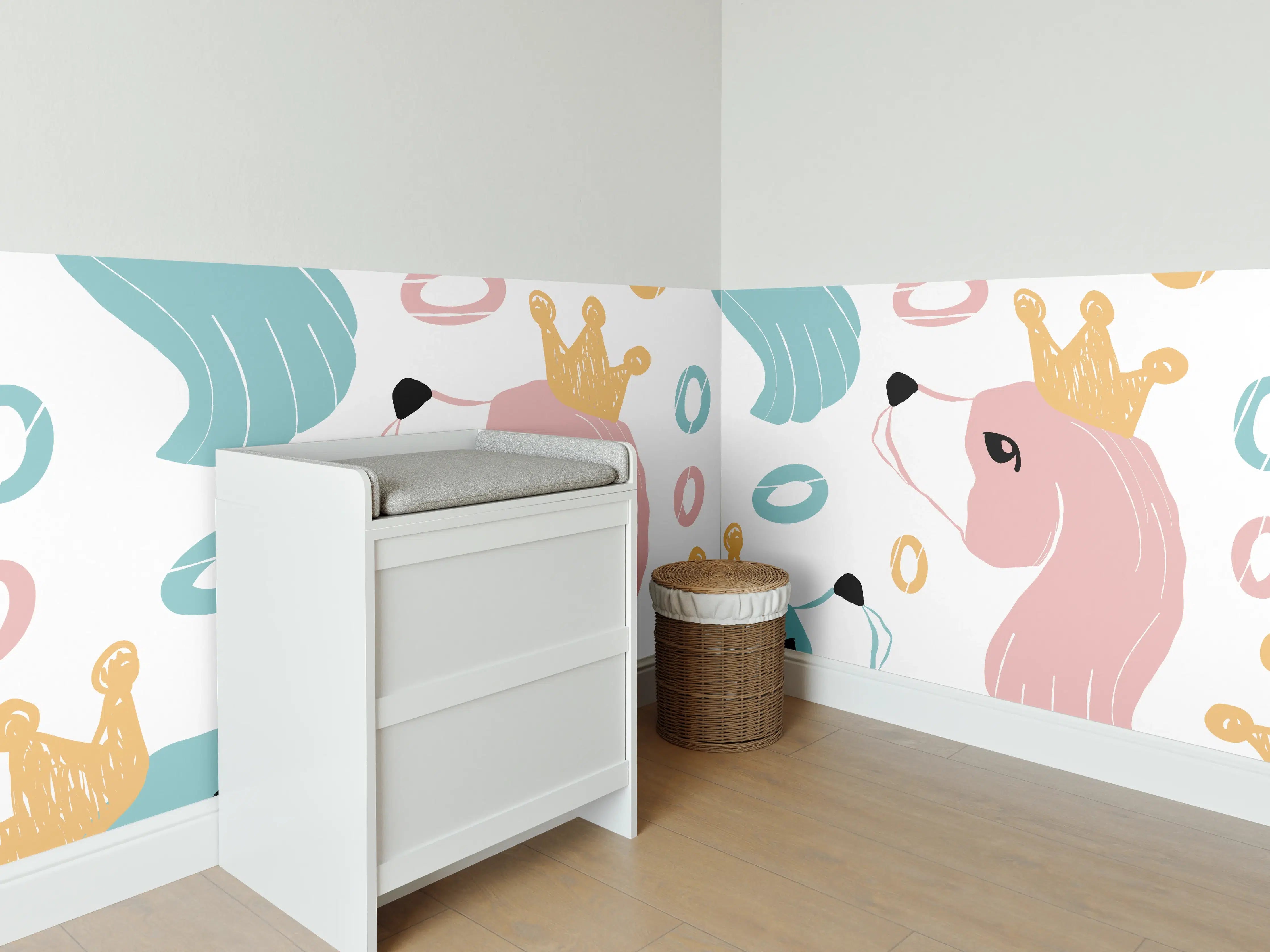 Babyzimmer Wandgestaltung - Pastellfarbene Einhorn-Könige Muster