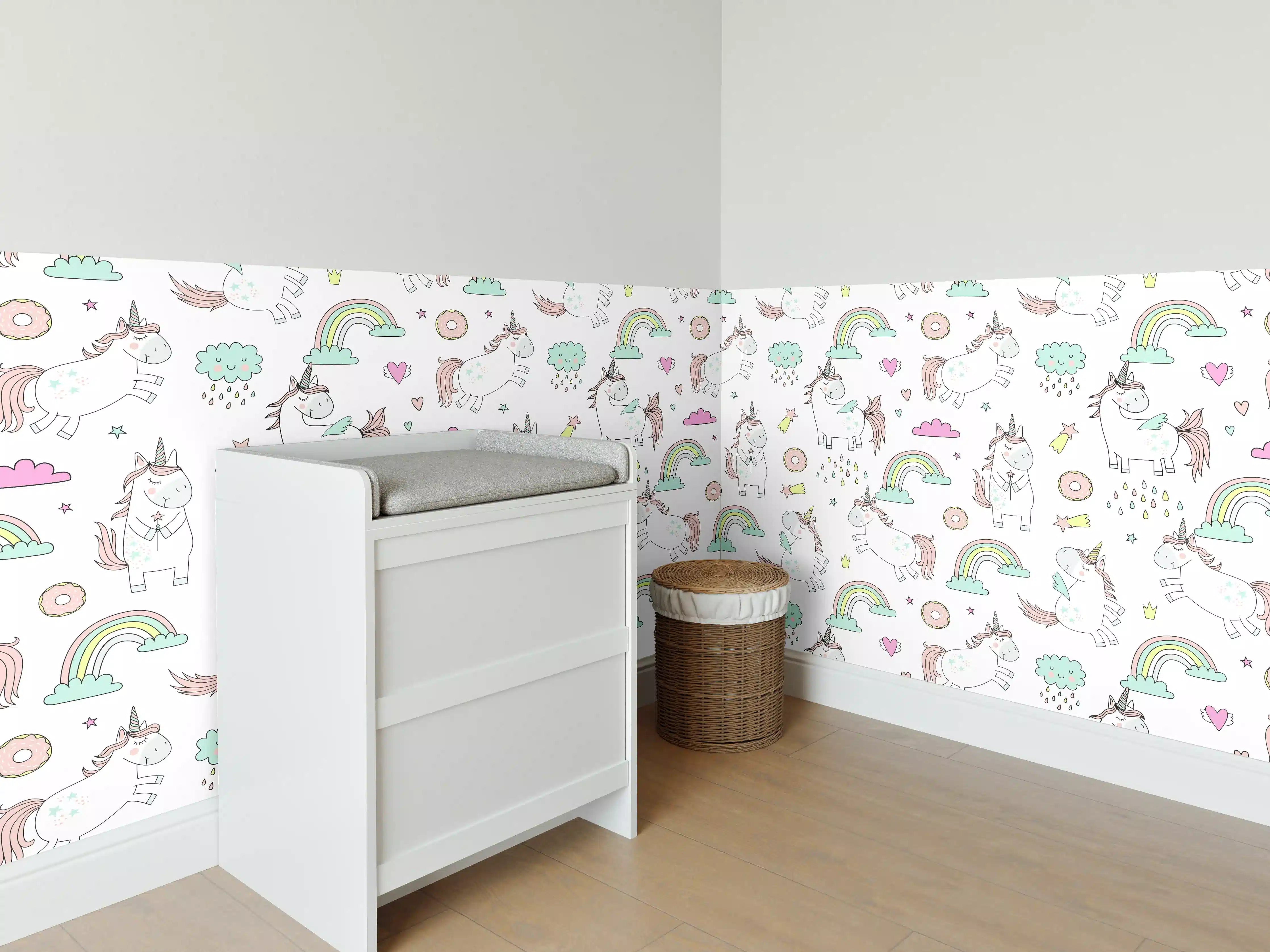 Babyzimmer Wandgestaltung - Pastellfarbene Einhorn-Welt