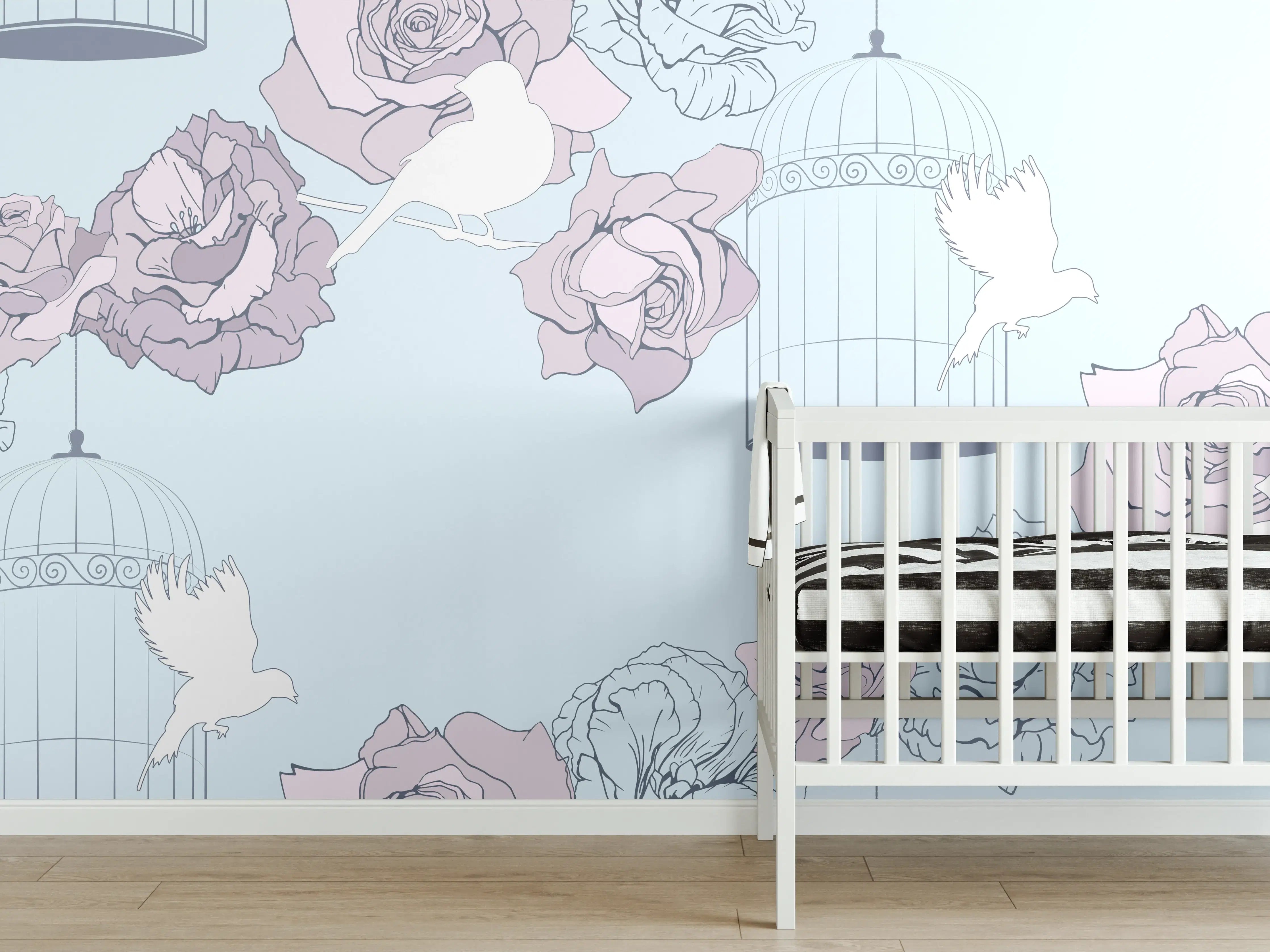 Babyzimmer Wandgestaltung - Pastellfarbene Rosen und Hummeln