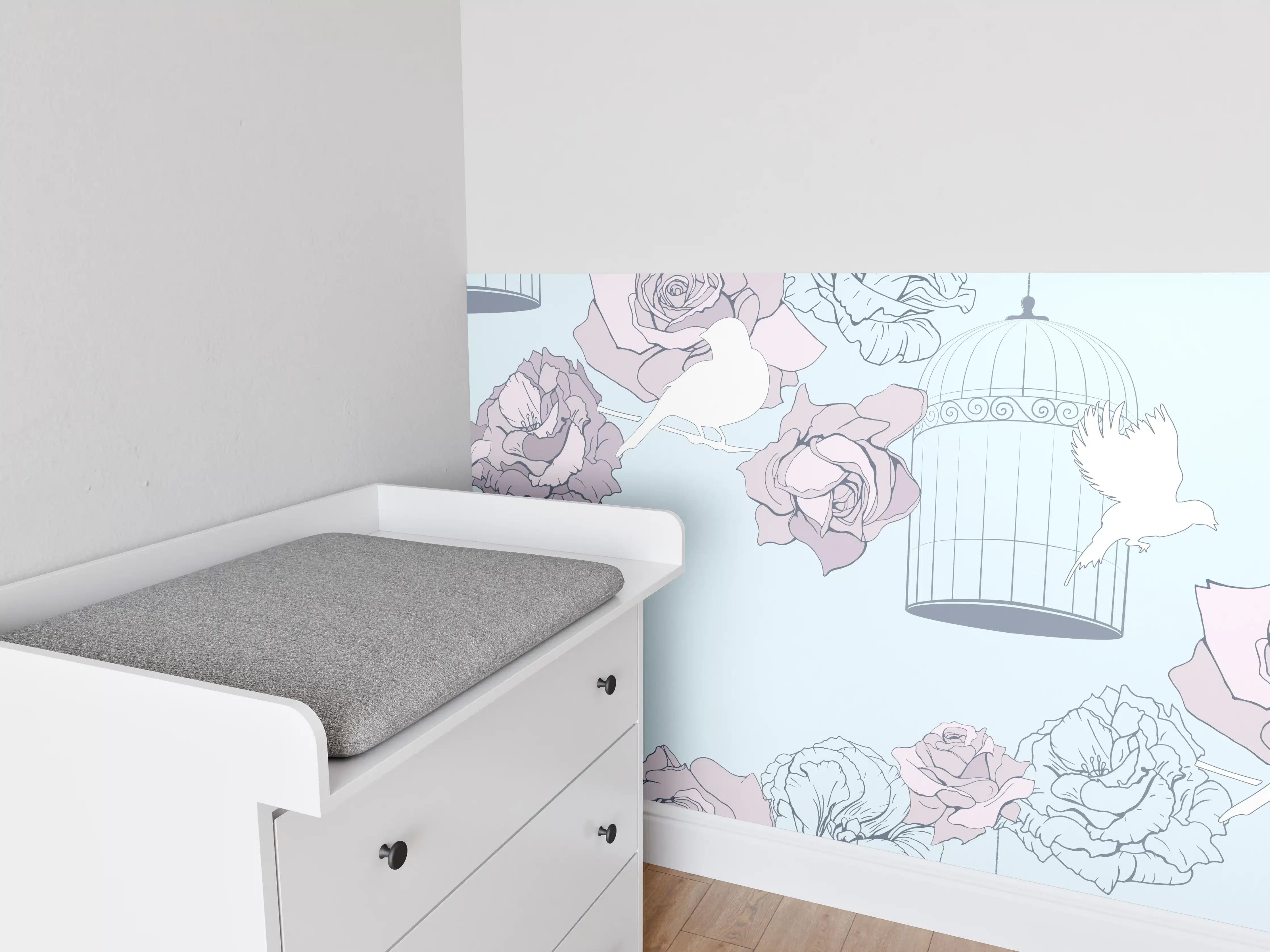 Babyzimmer Wandgestaltung - Pastellfarbene Rosen und Hummeln