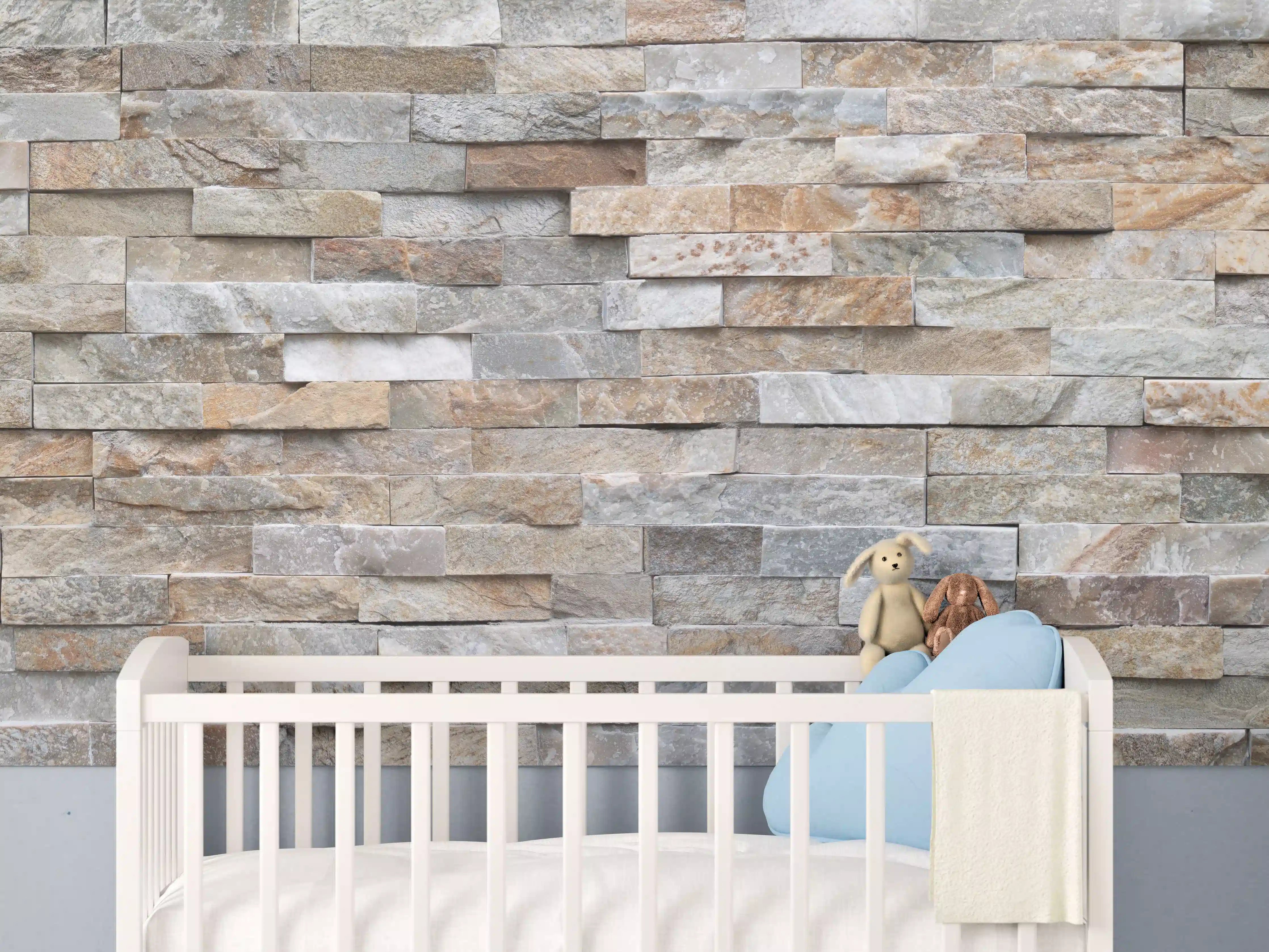Babyzimmer Wandgestaltung - Pastellfarbige Steinmauer