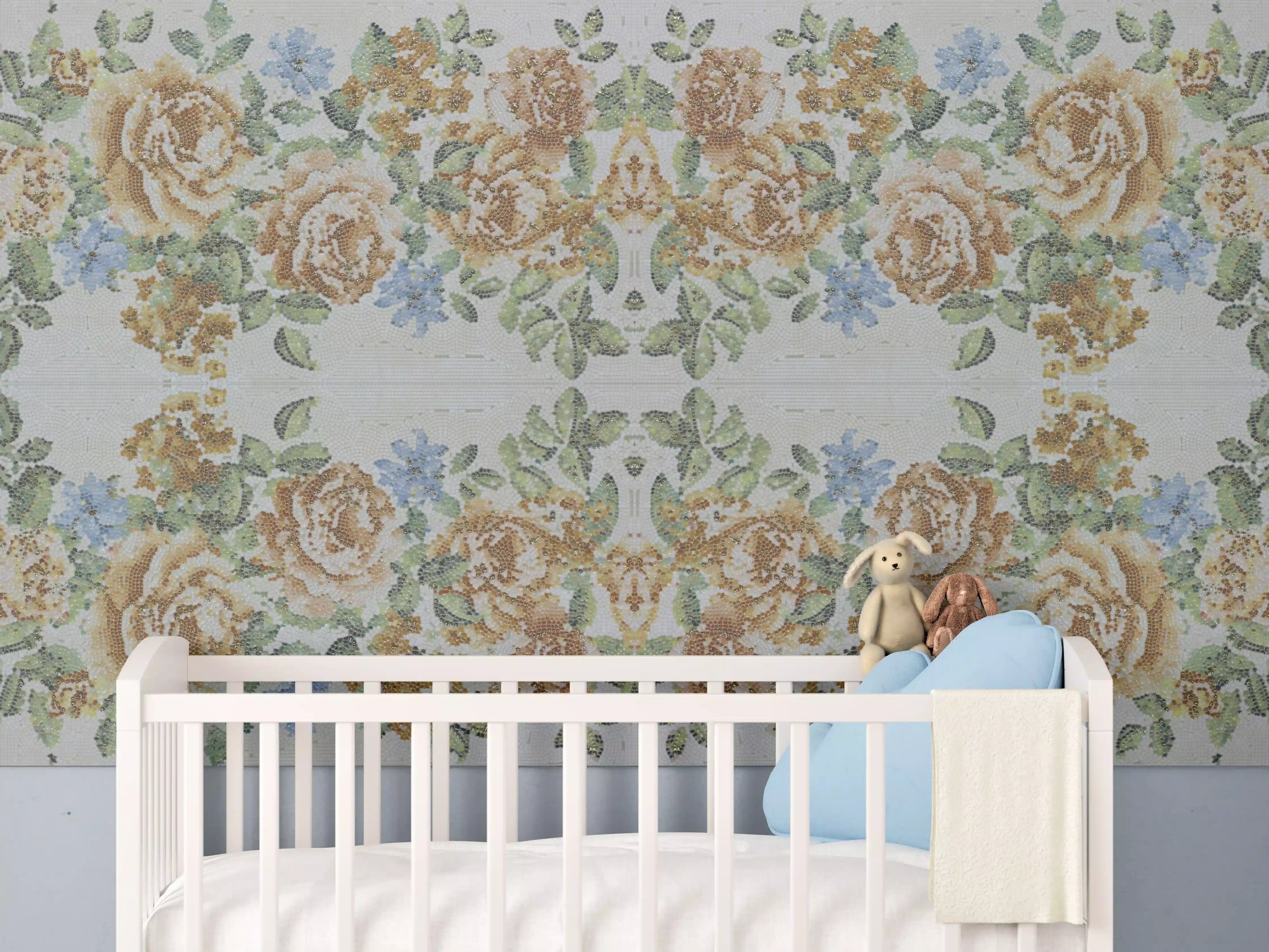 Babyzimmer Wandgestaltung - Pastellgraue Blumenmuster