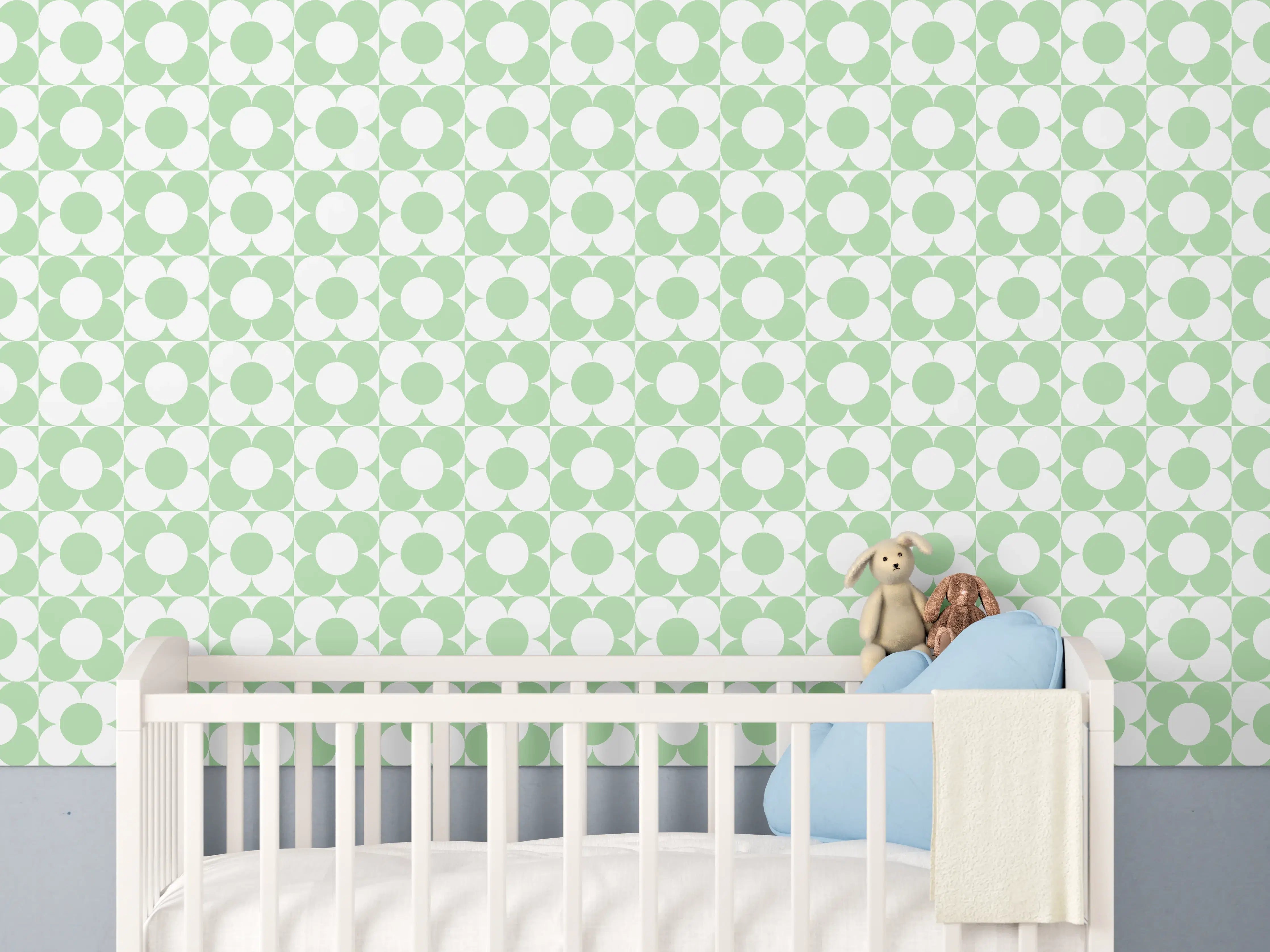 Babyzimmer Wandgestaltung - Pastellgrüne Vintage Fliesen
