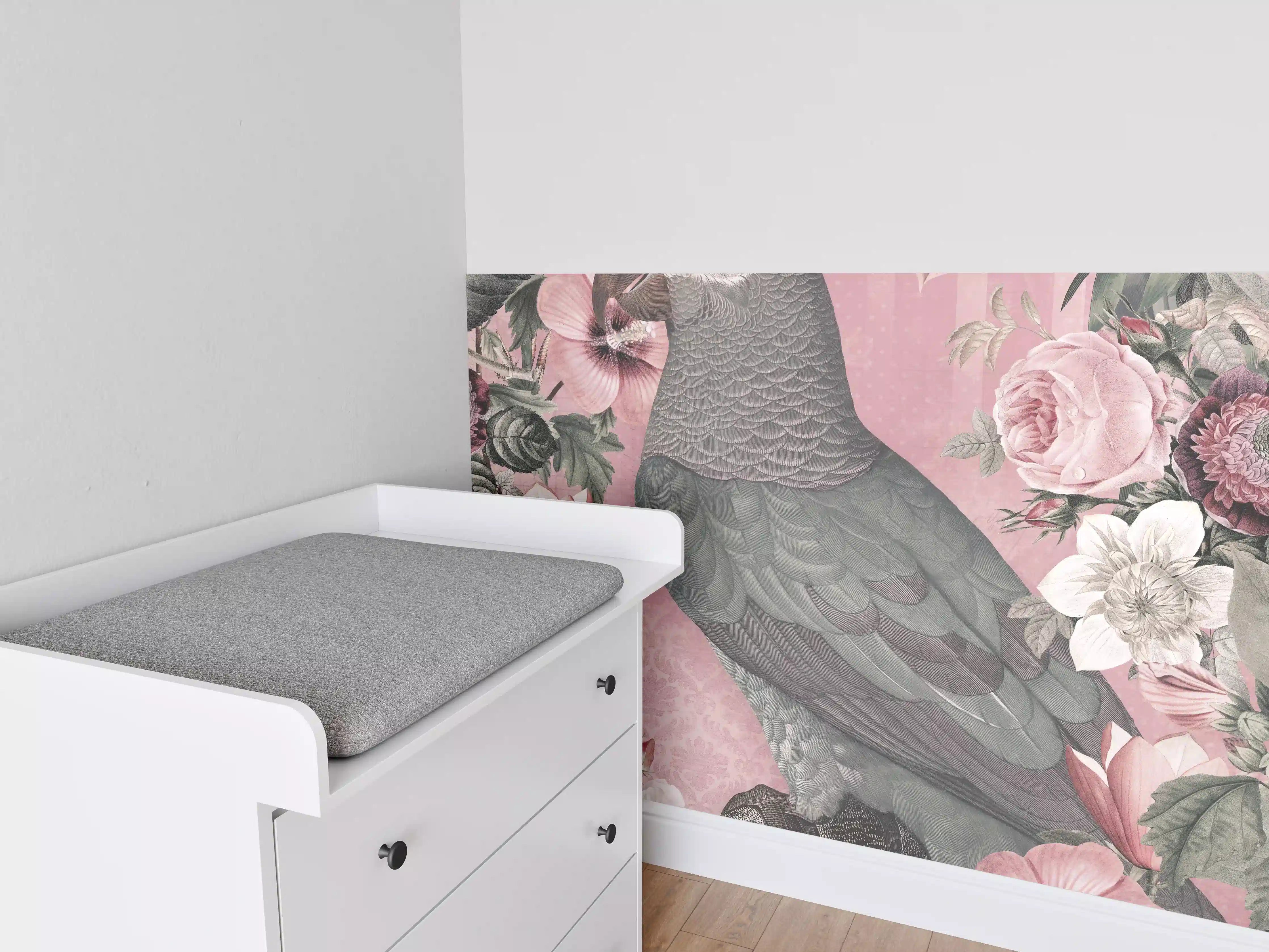 Babyzimmer Wandgestaltung - Pastellrosa Papagei Flora