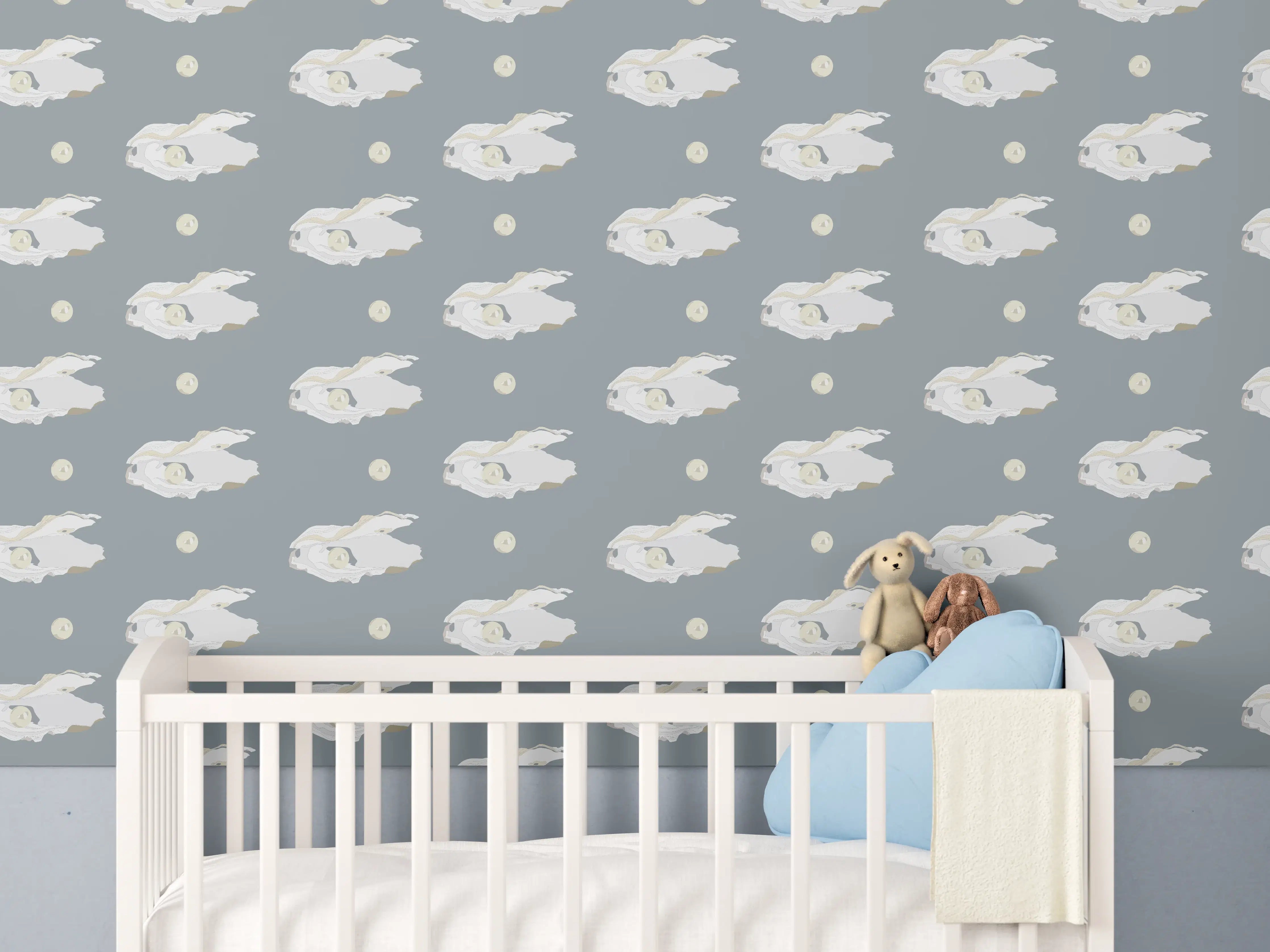Babyzimmer Wandgestaltung - Perlen-Muschelmuster Grau