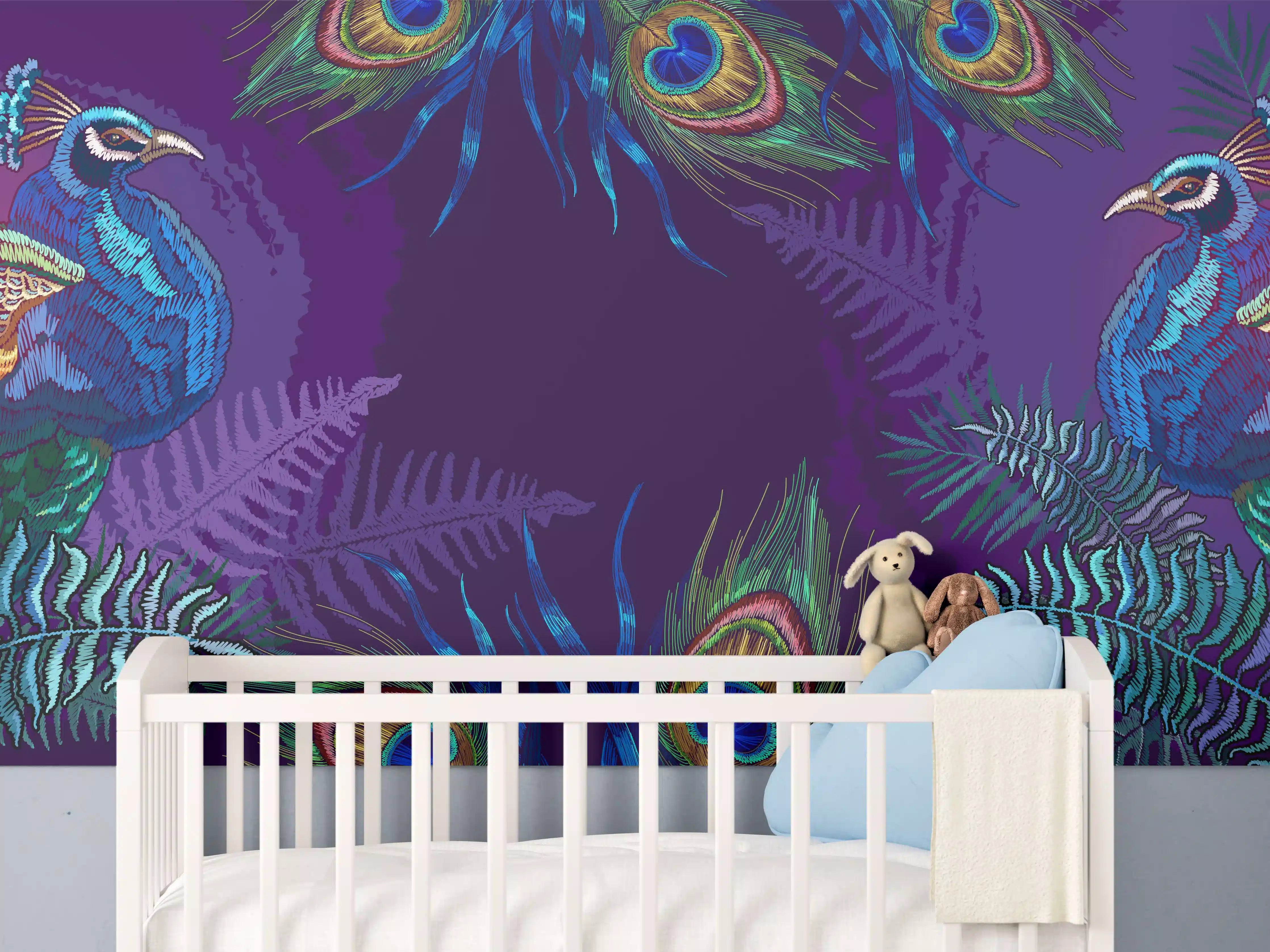 Babyzimmer Wandgestaltung - Pfauen Stickerei Kunst