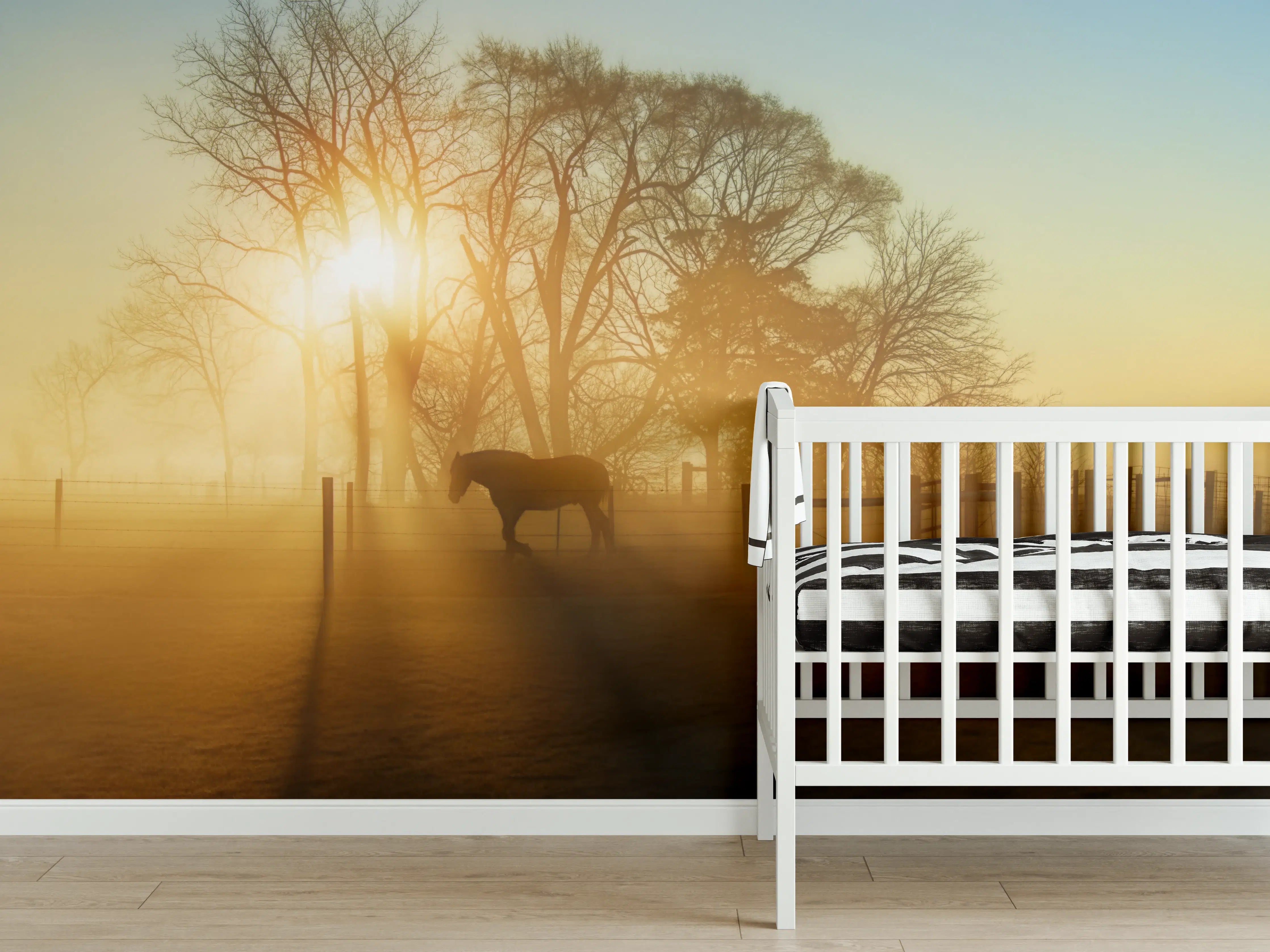 Babyzimmer Wandgestaltung - Pferd in der Morgendämmerung