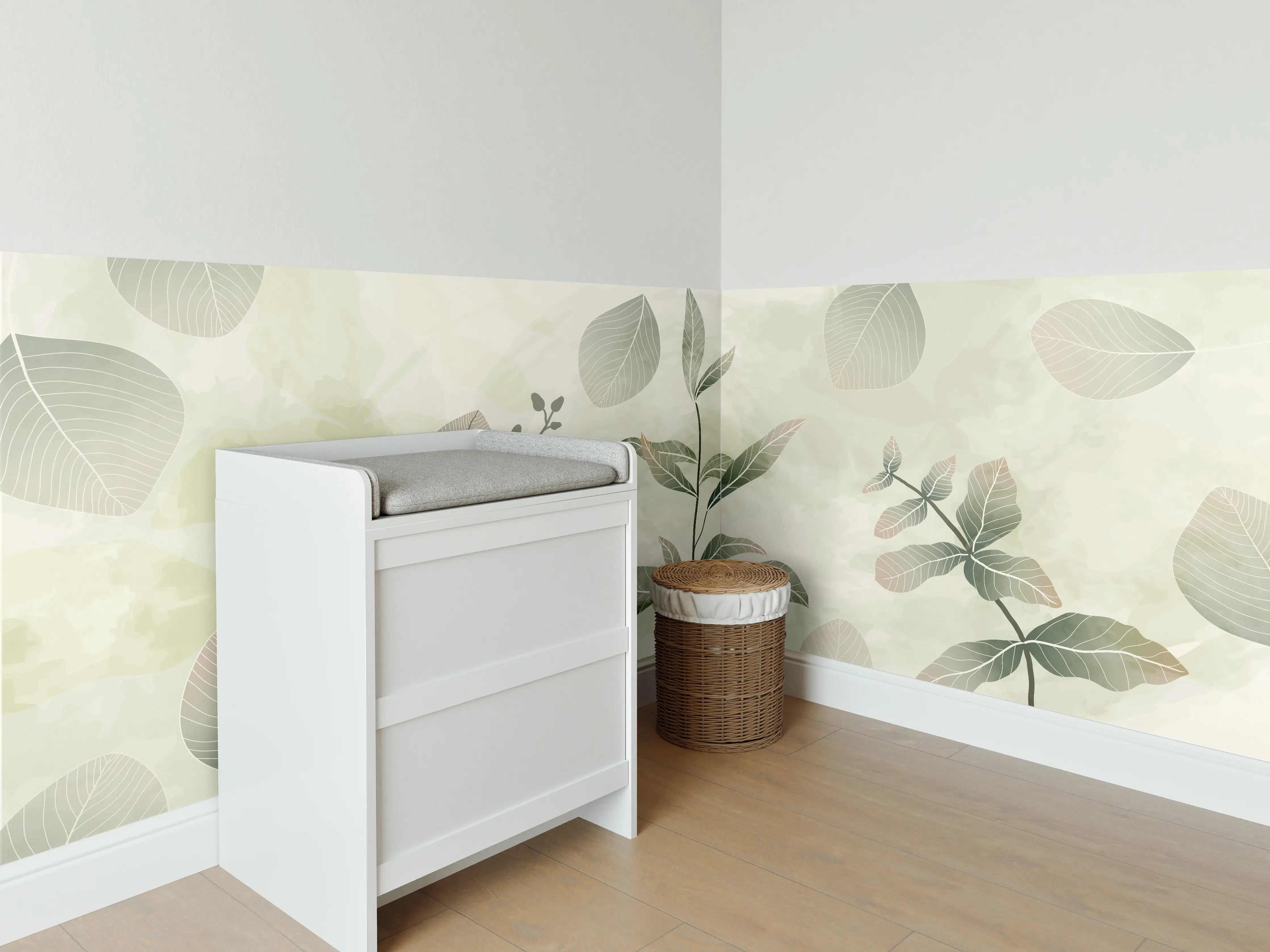 Babyzimmer Wandgestaltung - Pflanzenmuster in Grüntönen