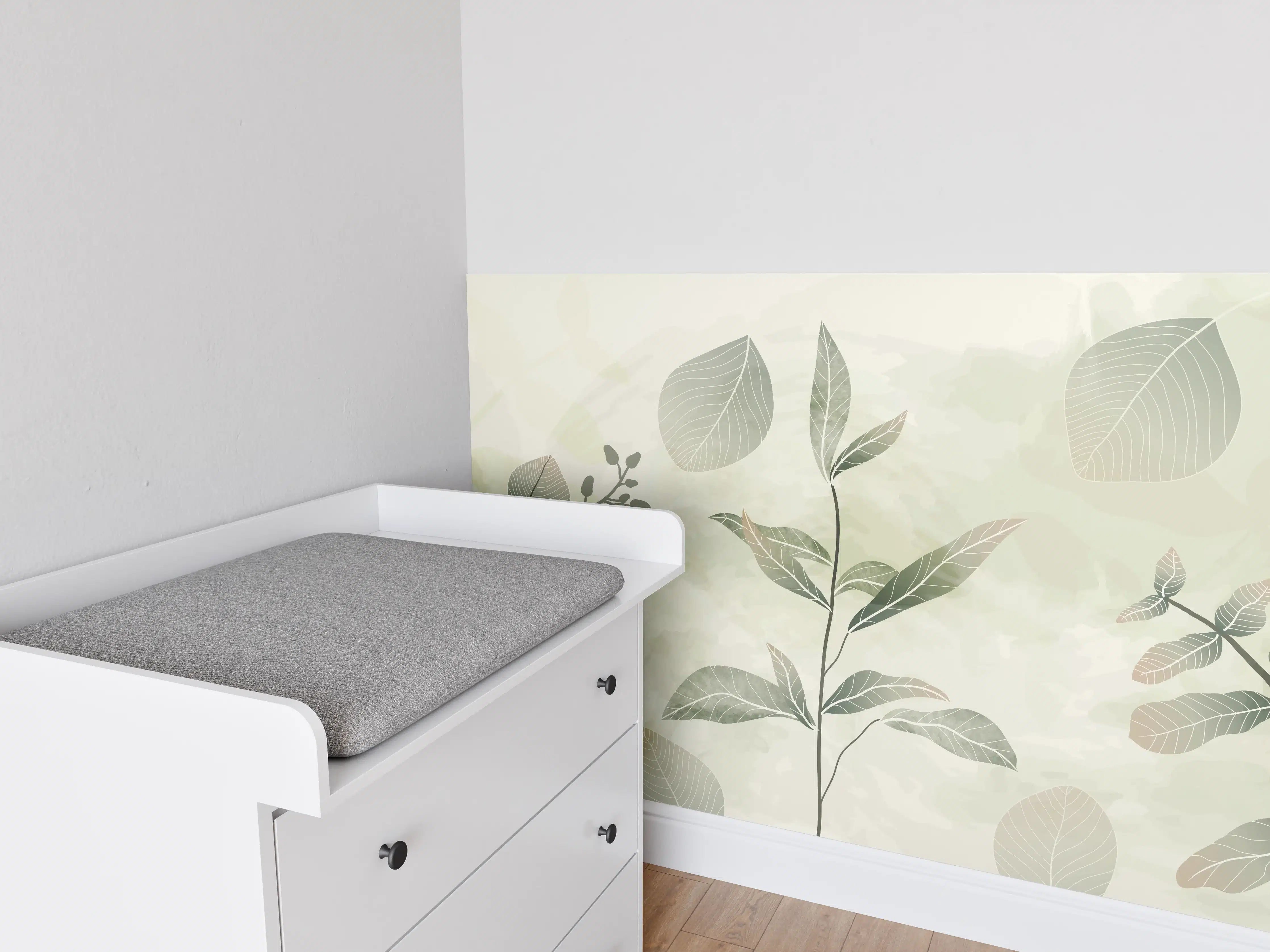 Babyzimmer Wandgestaltung - Pflanzenmuster in Grüntönen