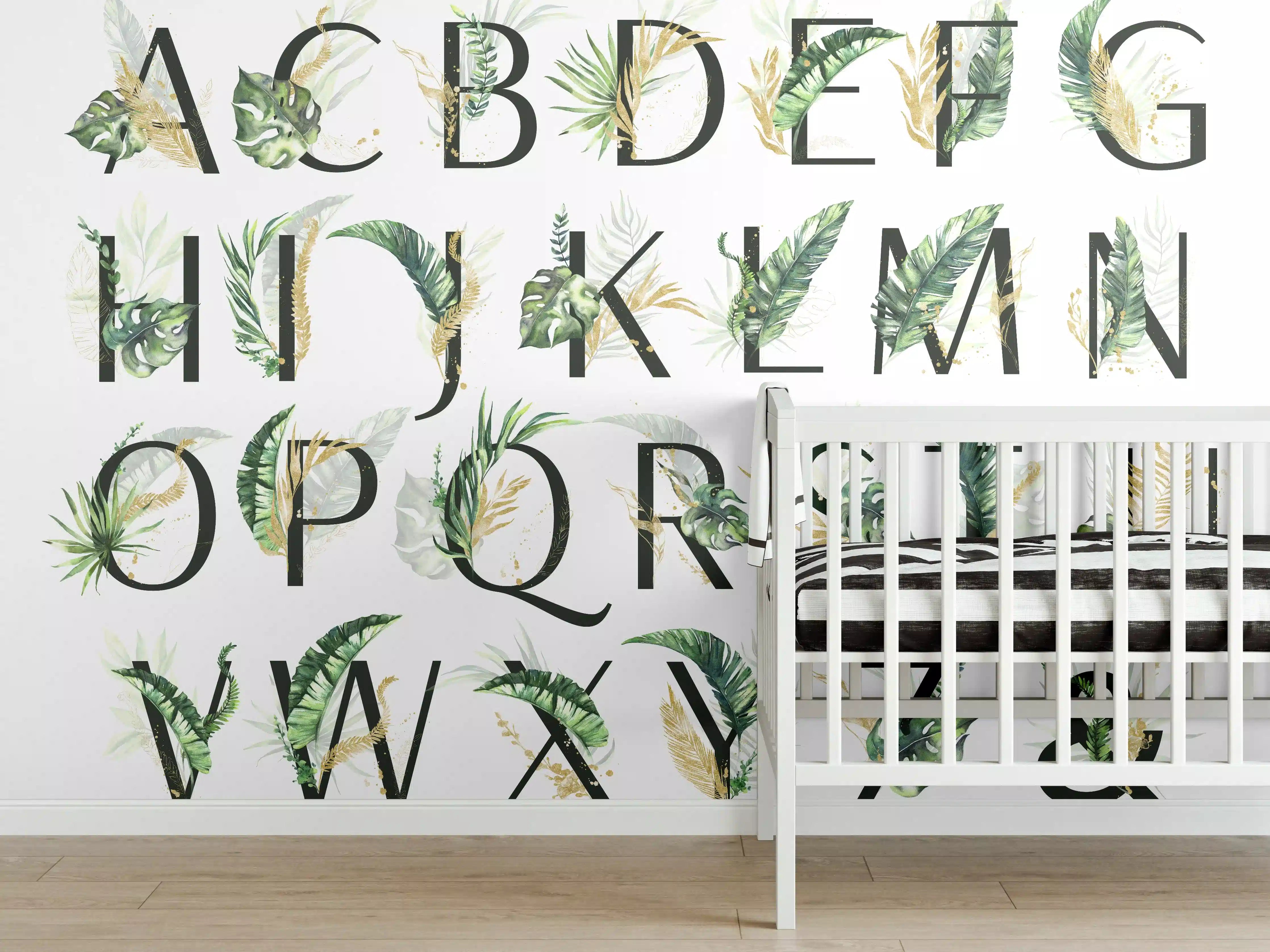 Babyzimmer Wandgestaltung - Pflanzliche Alphabet Sammlung