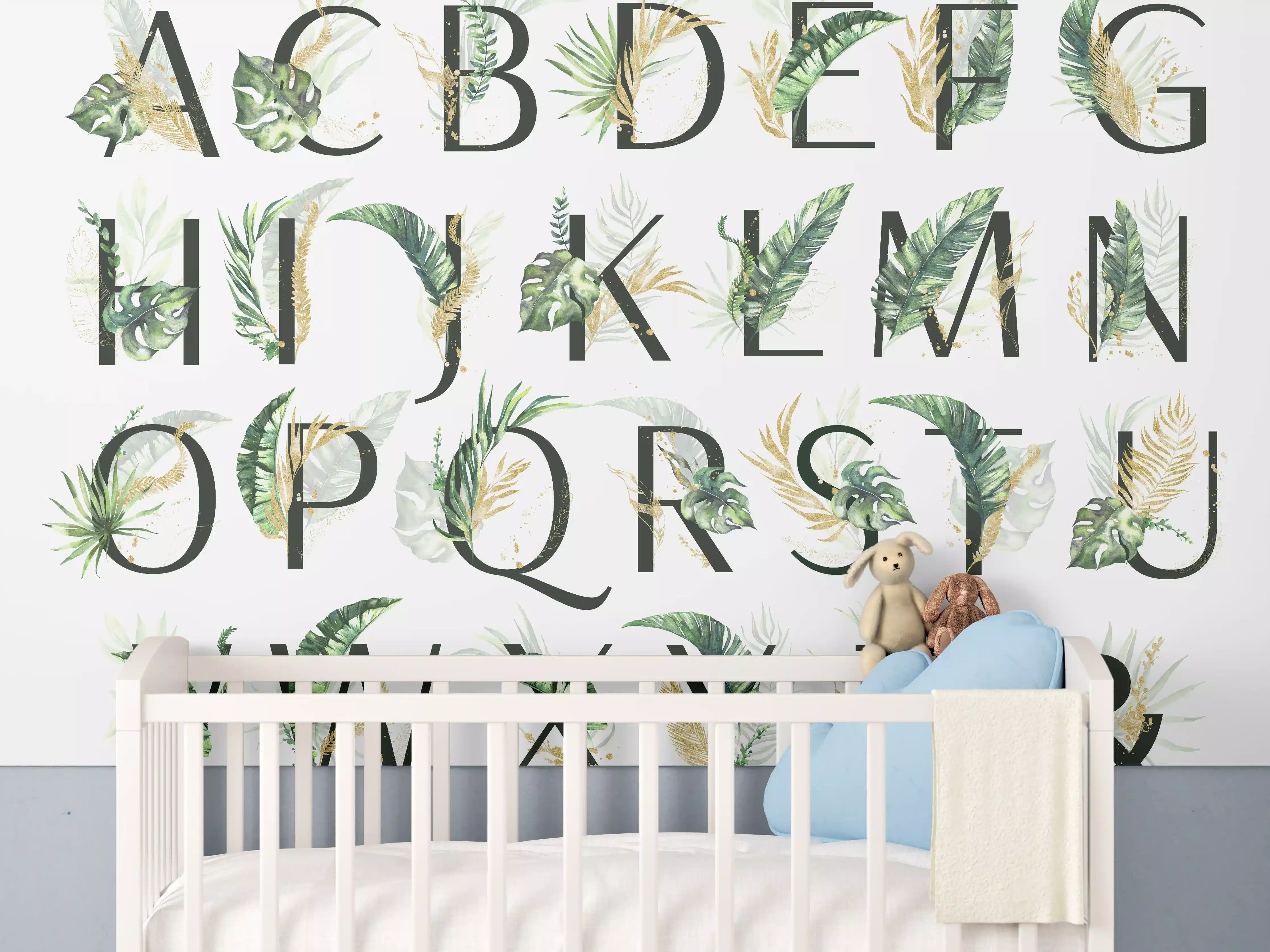 Babyzimmer Wandgestaltung - Pflanzliche Alphabet Sammlung