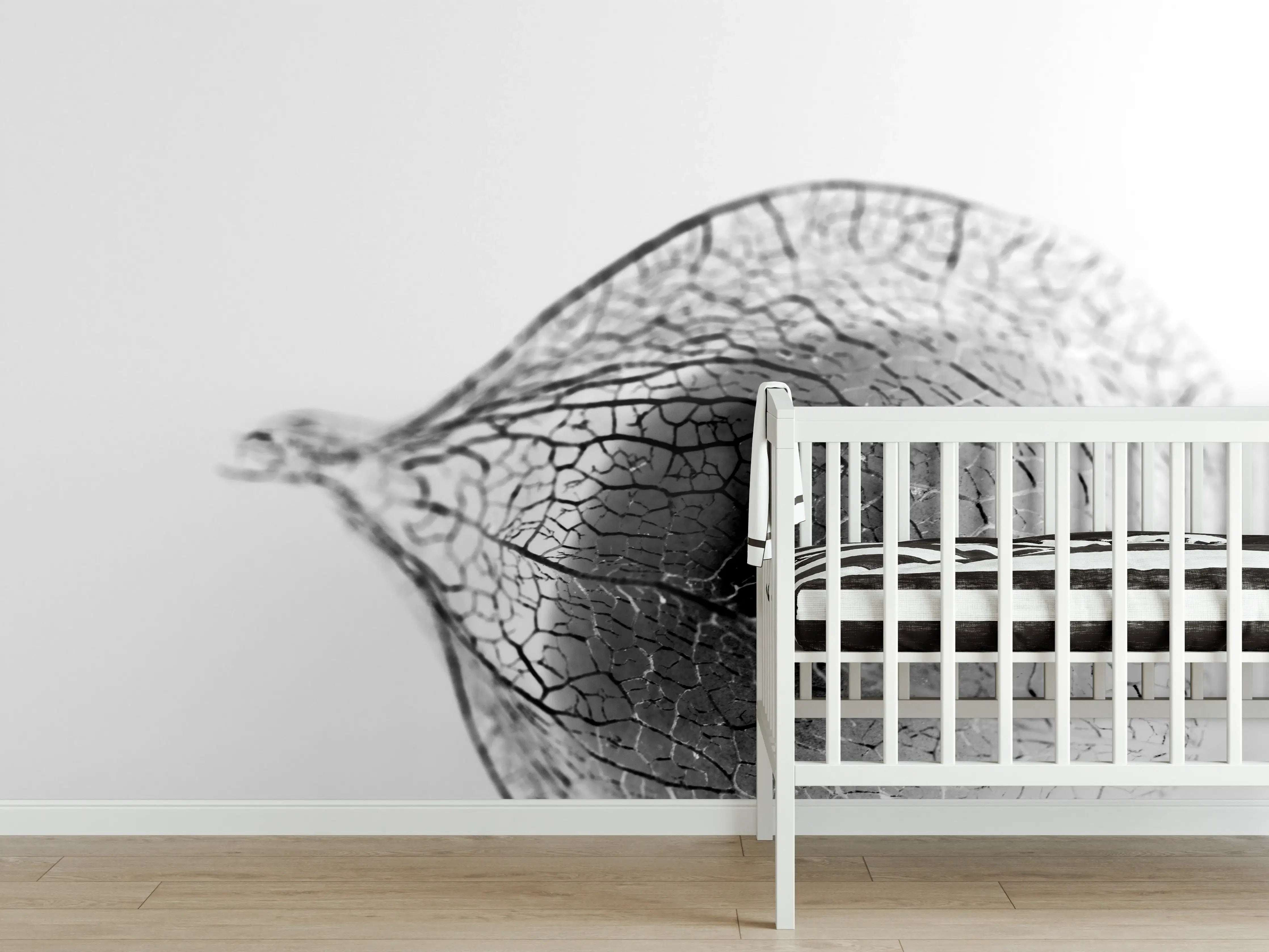 Babyzimmer Wandgestaltung - Pflanzliche Detailaufnahme Schwarz-Weiß