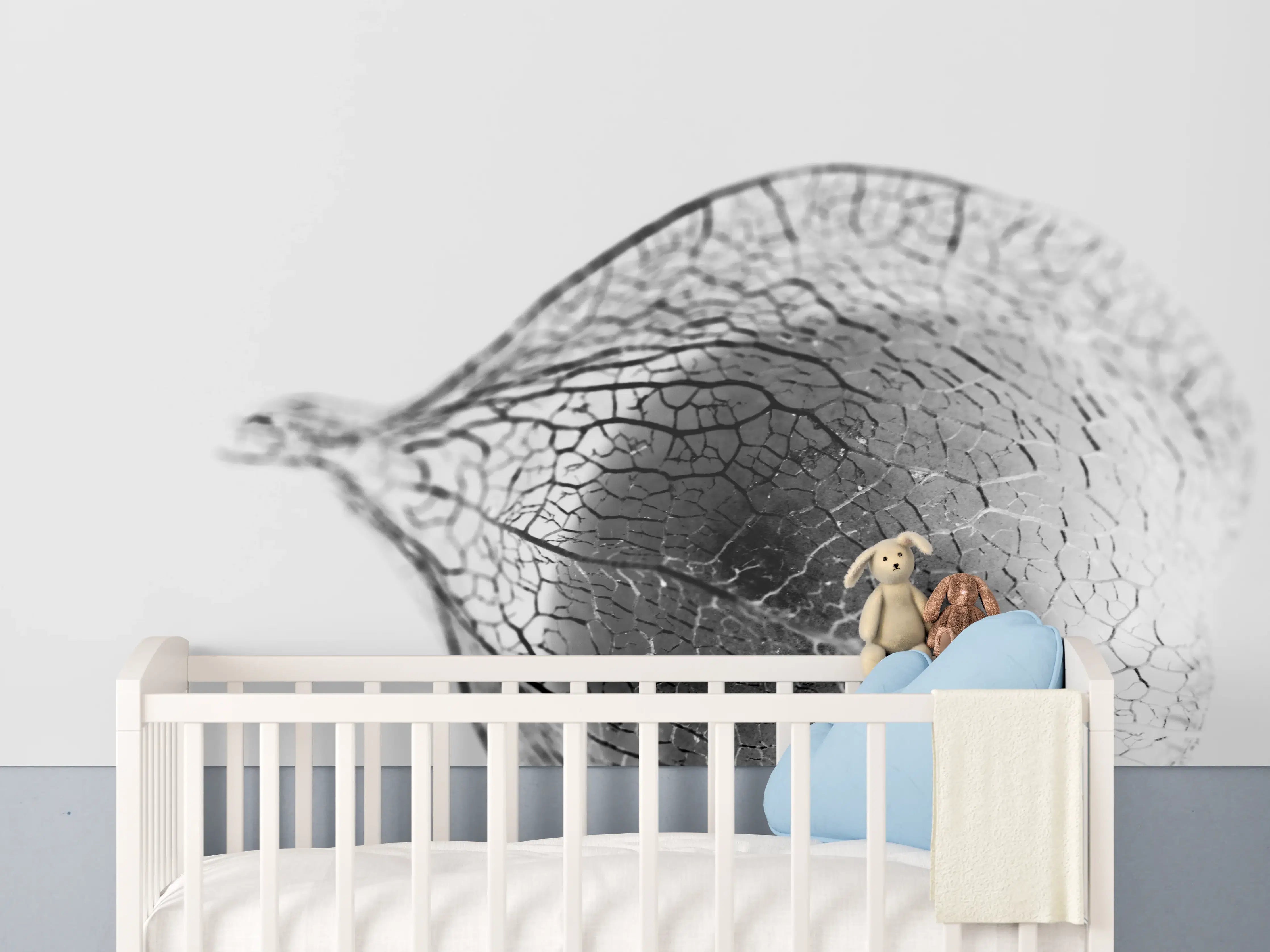 Babyzimmer Wandgestaltung - Pflanzliche Detailaufnahme Schwarz-Weiß