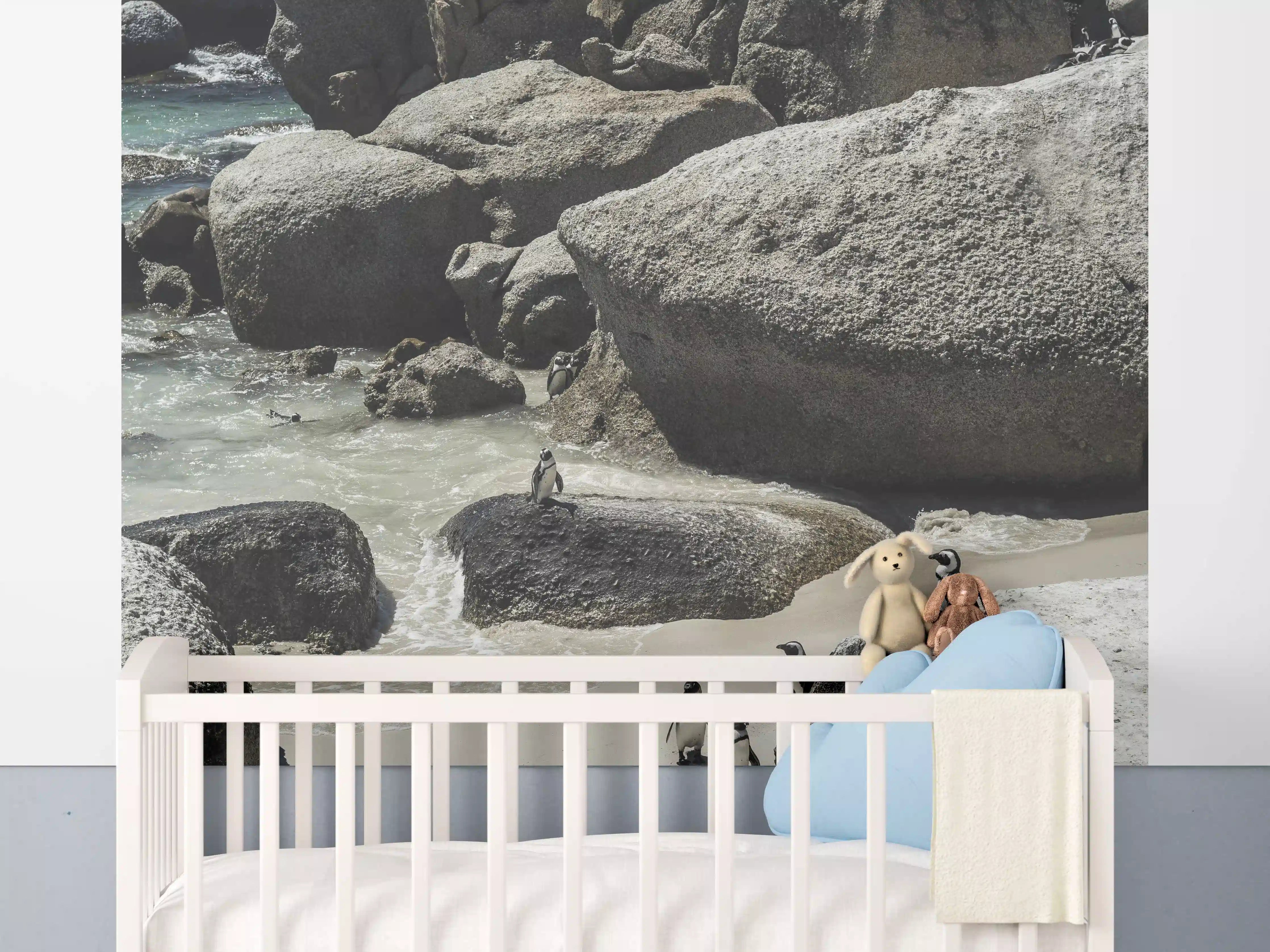 Babyzimmer Wandgestaltung - Pinguine an Felsküste