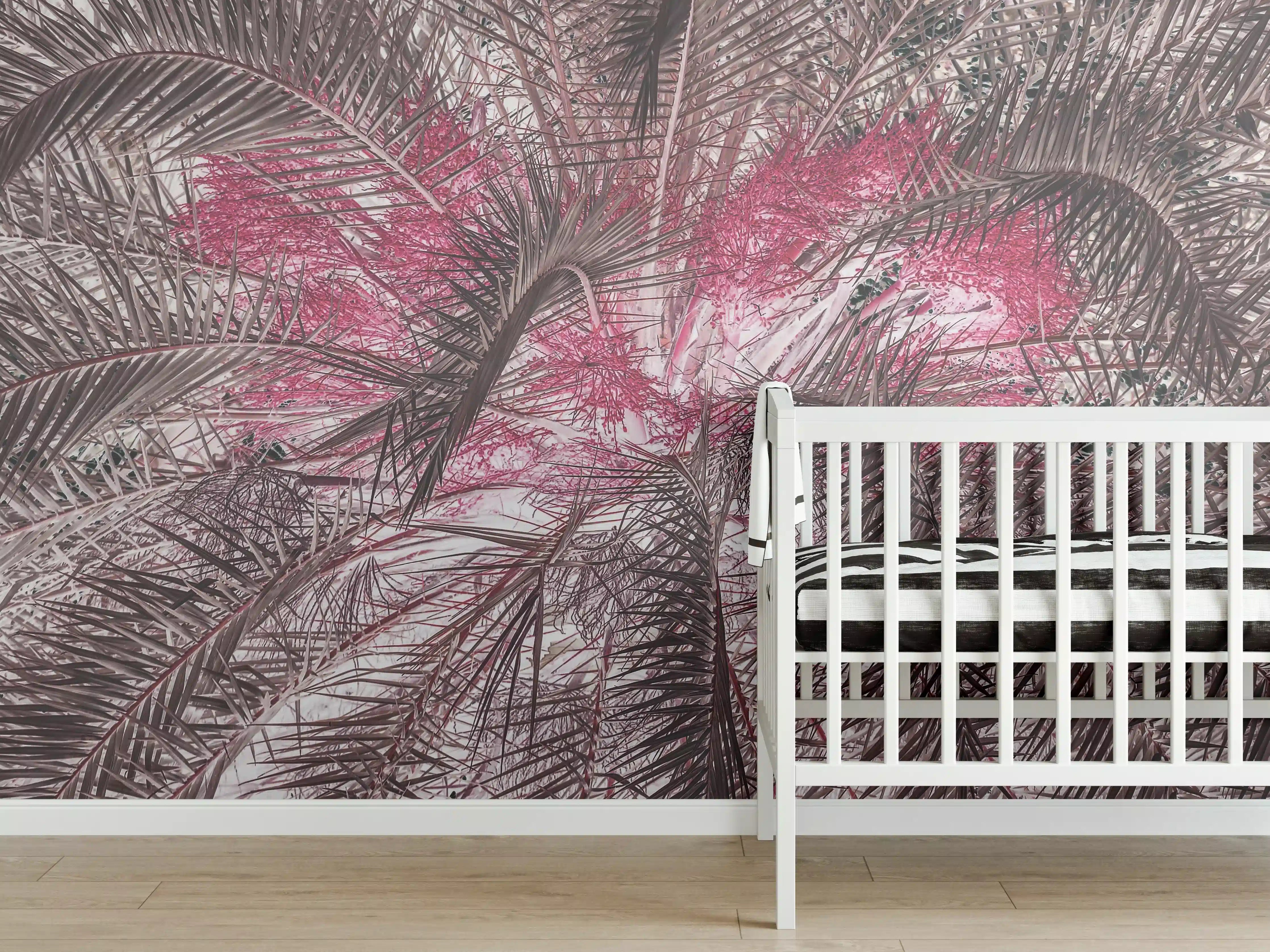 Babyzimmer Wandgestaltung - Pink-Purple Palm Leaf Texture