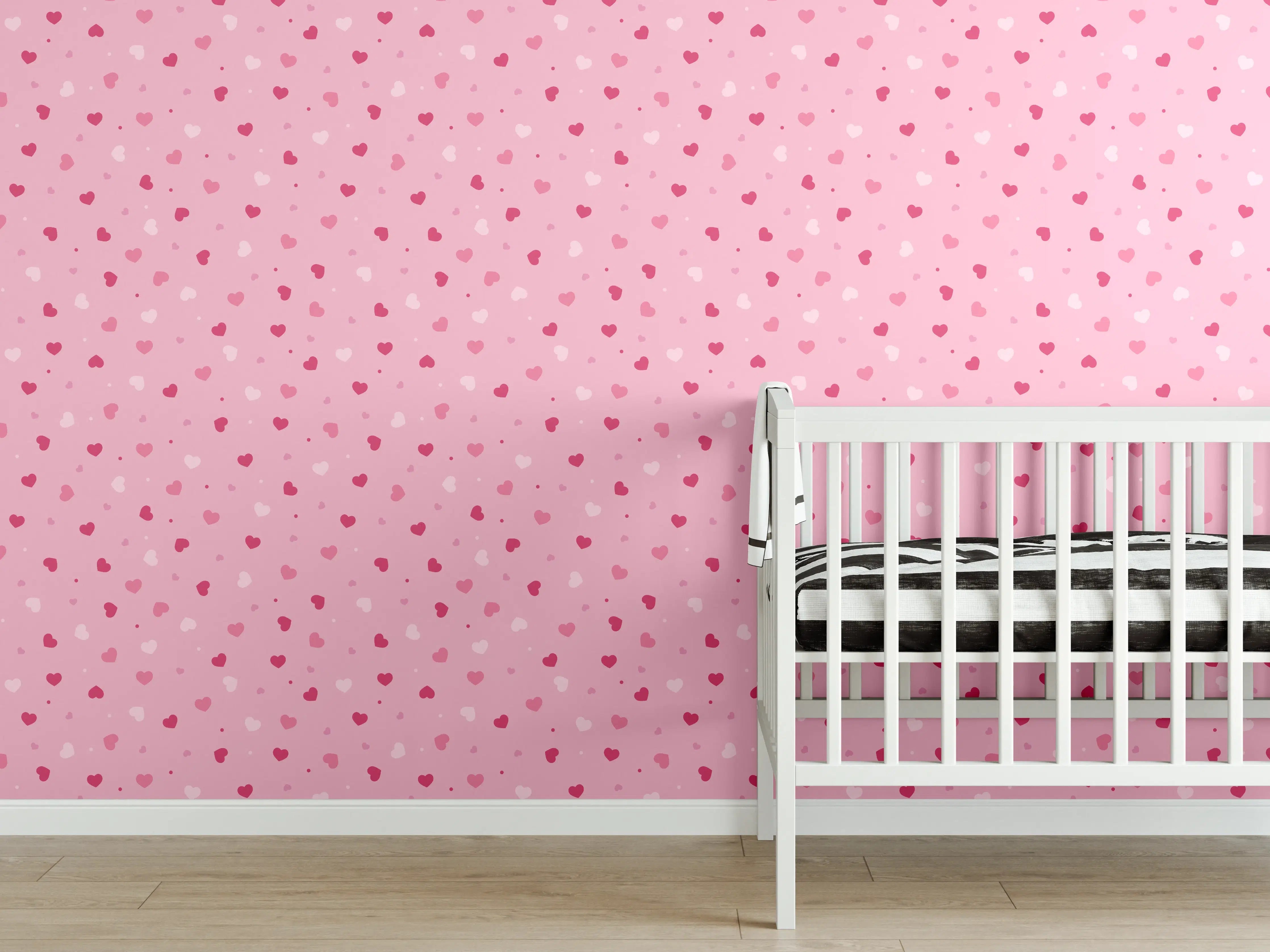 Babyzimmer Wandgestaltung - Pinker Punkteregel mit Herzmotiven