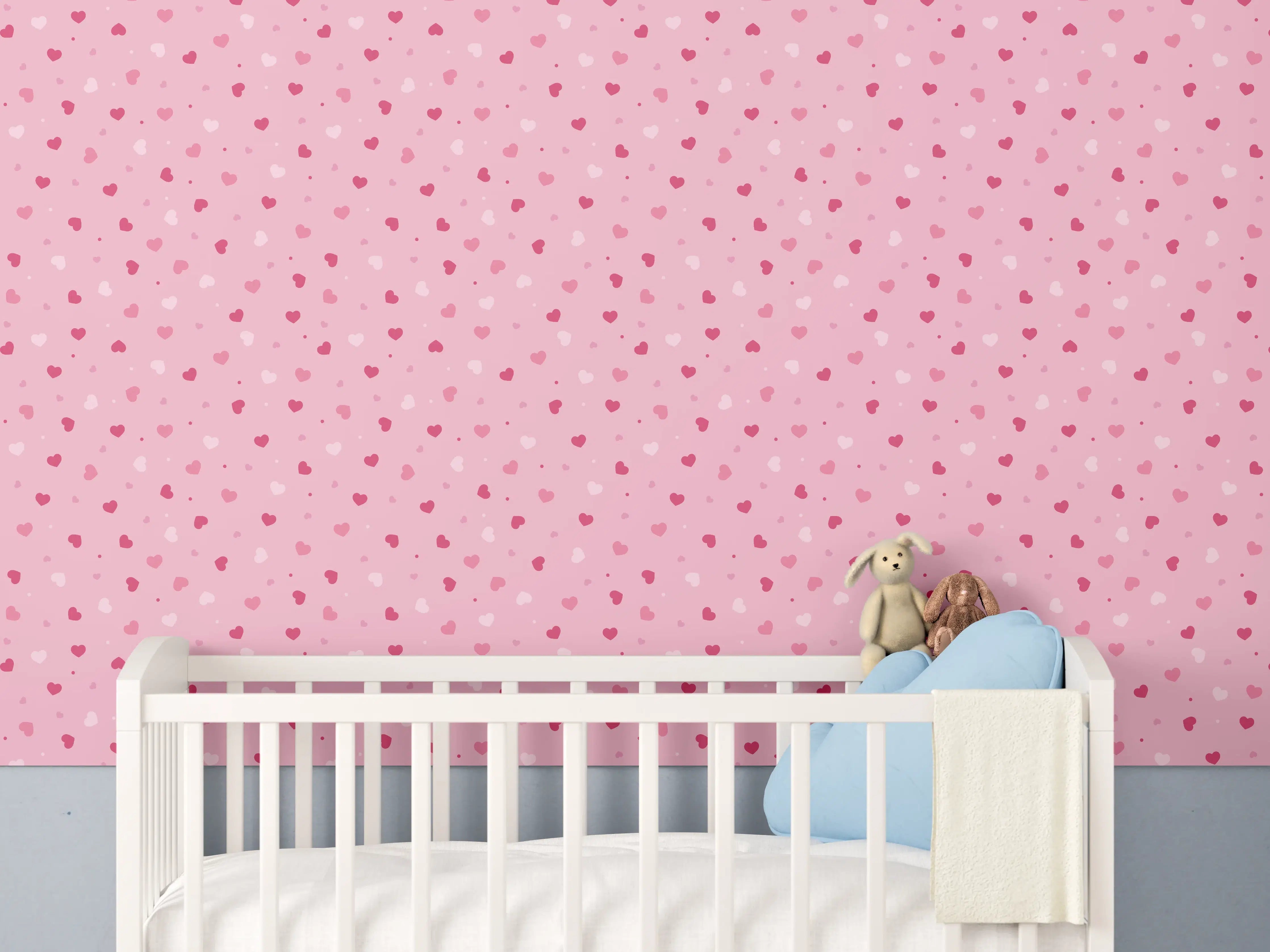 Babyzimmer Wandgestaltung - Pinker Punkteregel mit Herzmotiven