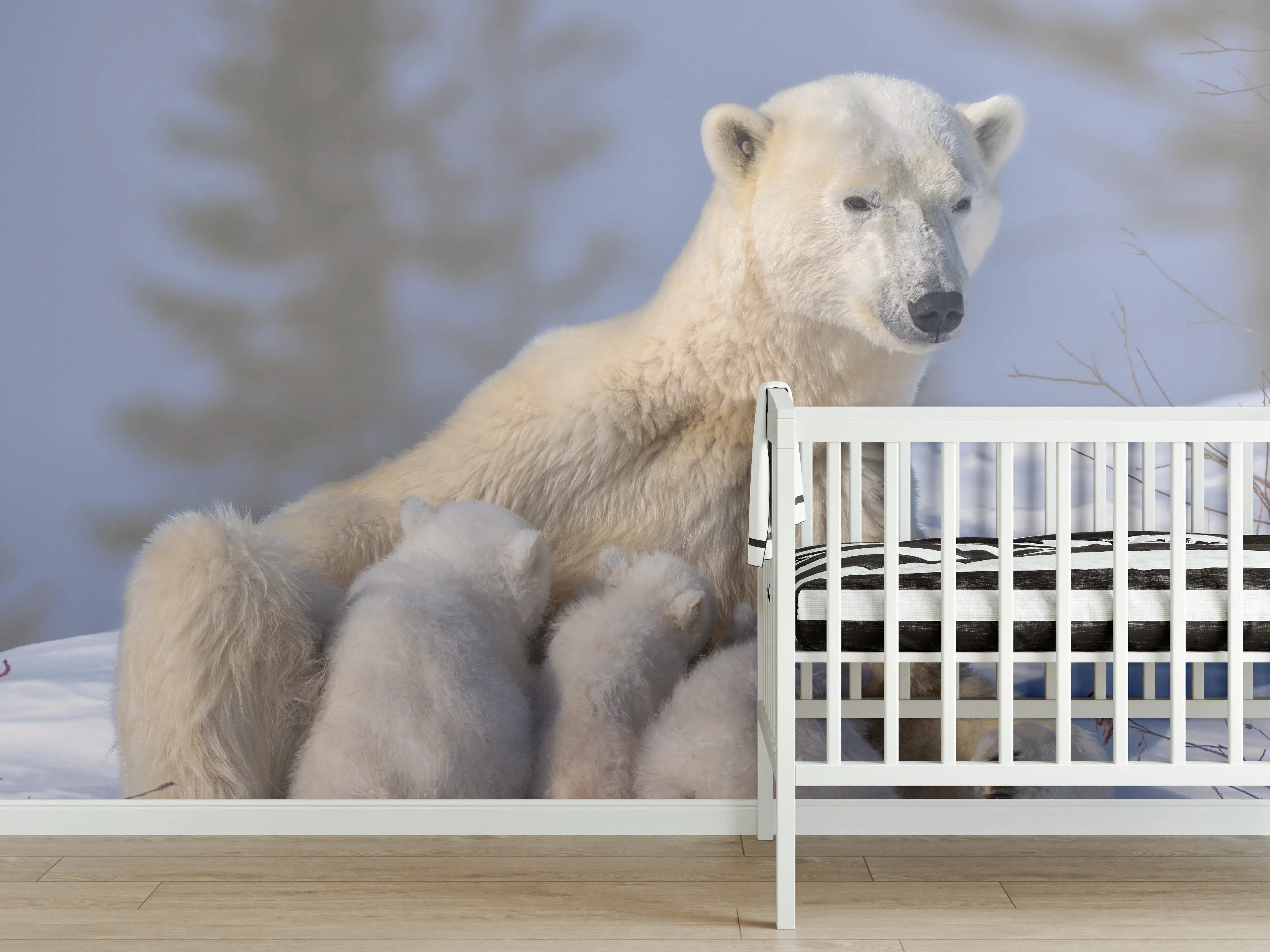 Babyzimmer Wandgestaltung - Polarbären Familie im Schnee
