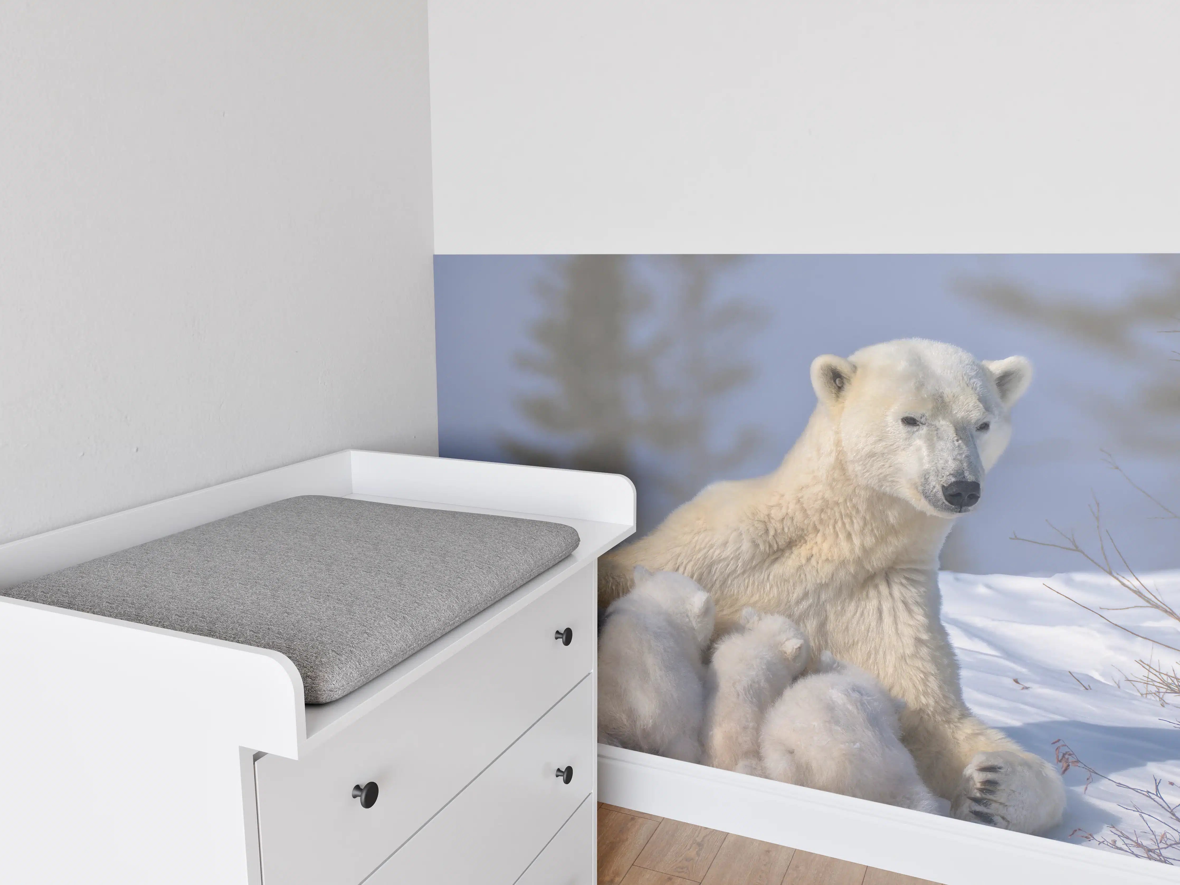 Babyzimmer Wandgestaltung - Polarbären Familie im Schnee