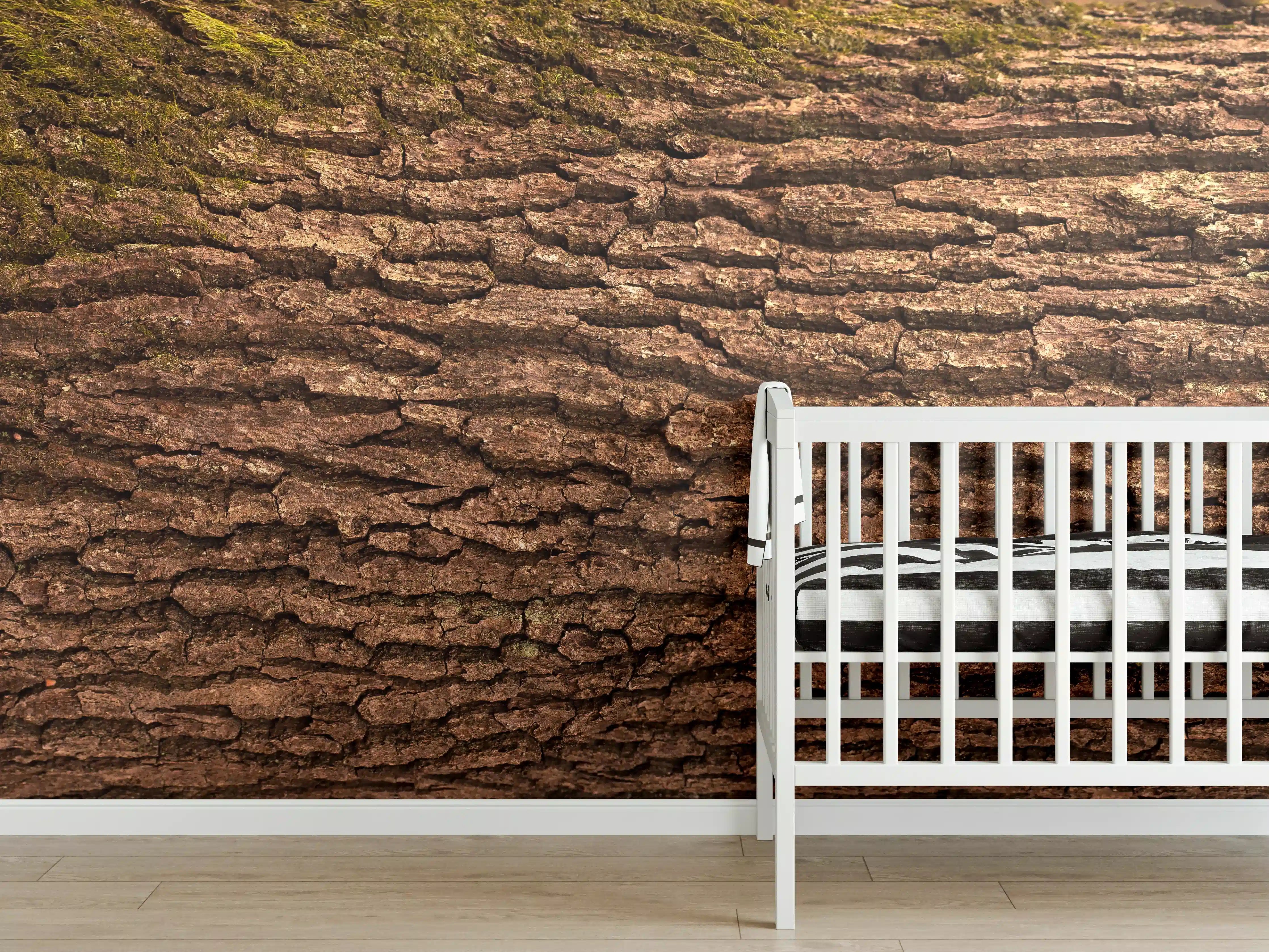 Babyzimmer Wandgestaltung - Prachtvolle Eichen-Baumrinde Panorama