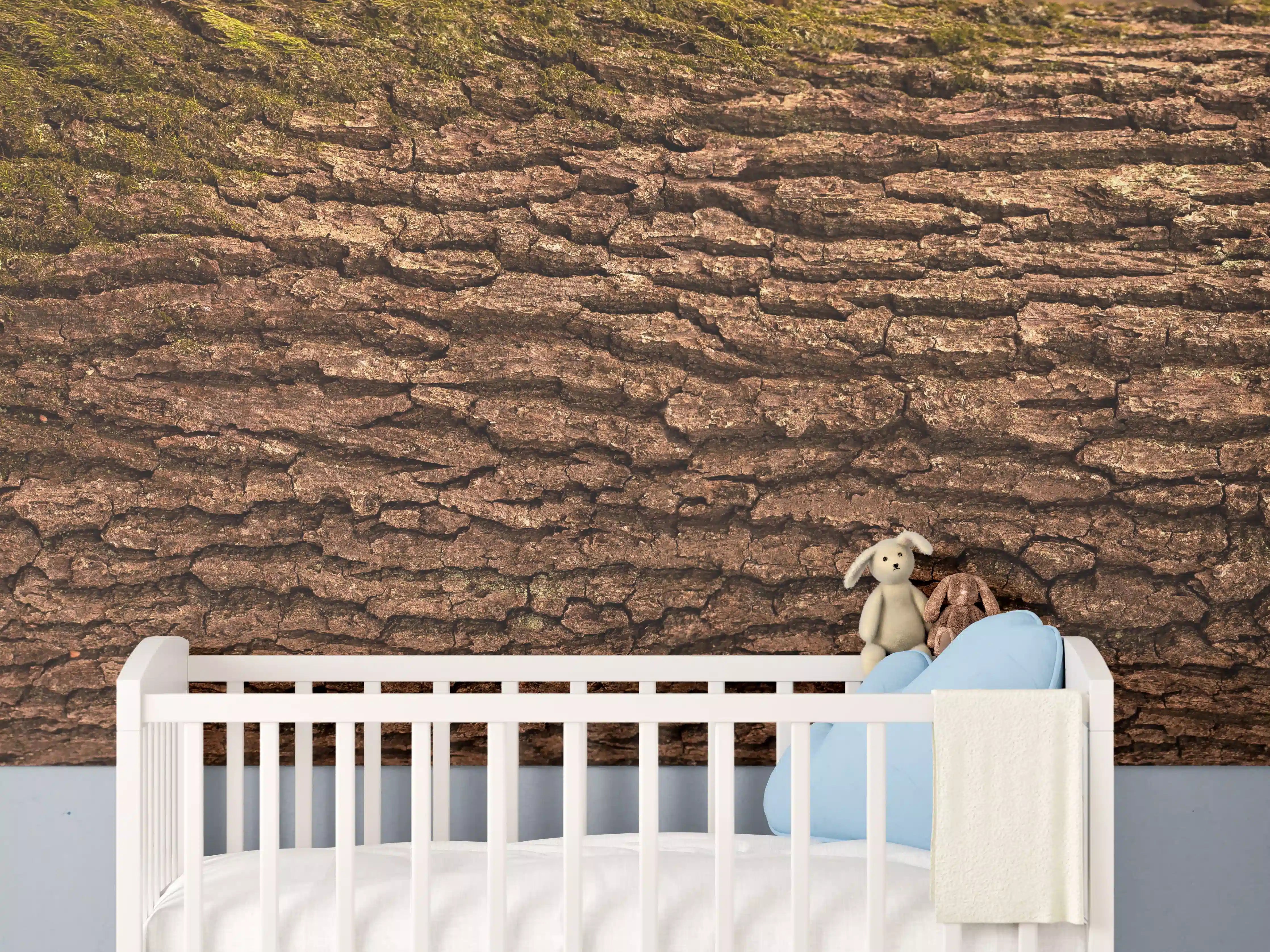 Babyzimmer Wandgestaltung - Prachtvolle Eichen-Baumrinde Panorama