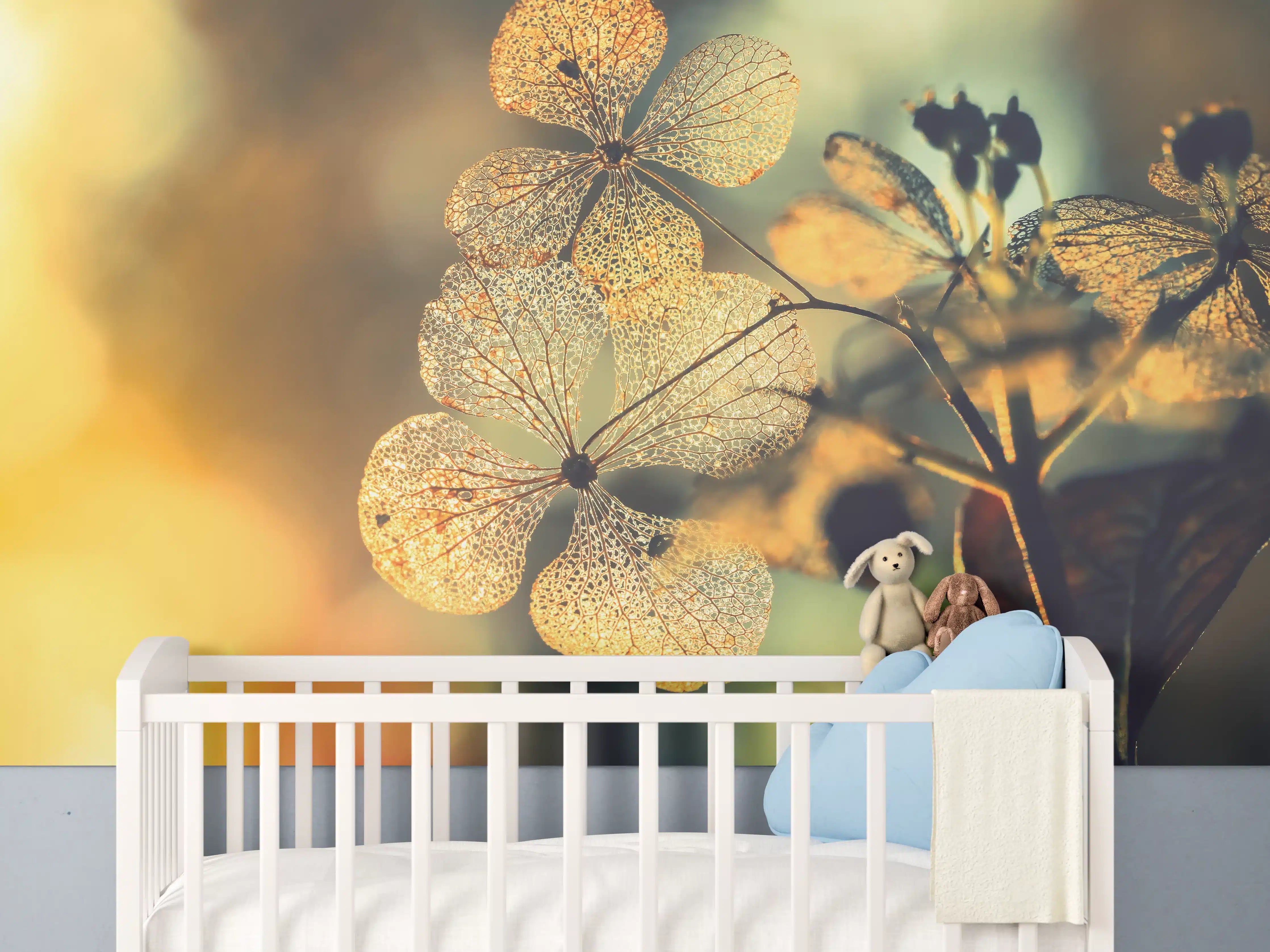 Babyzimmer Wandgestaltung - Prächtige Hortensienblüten 