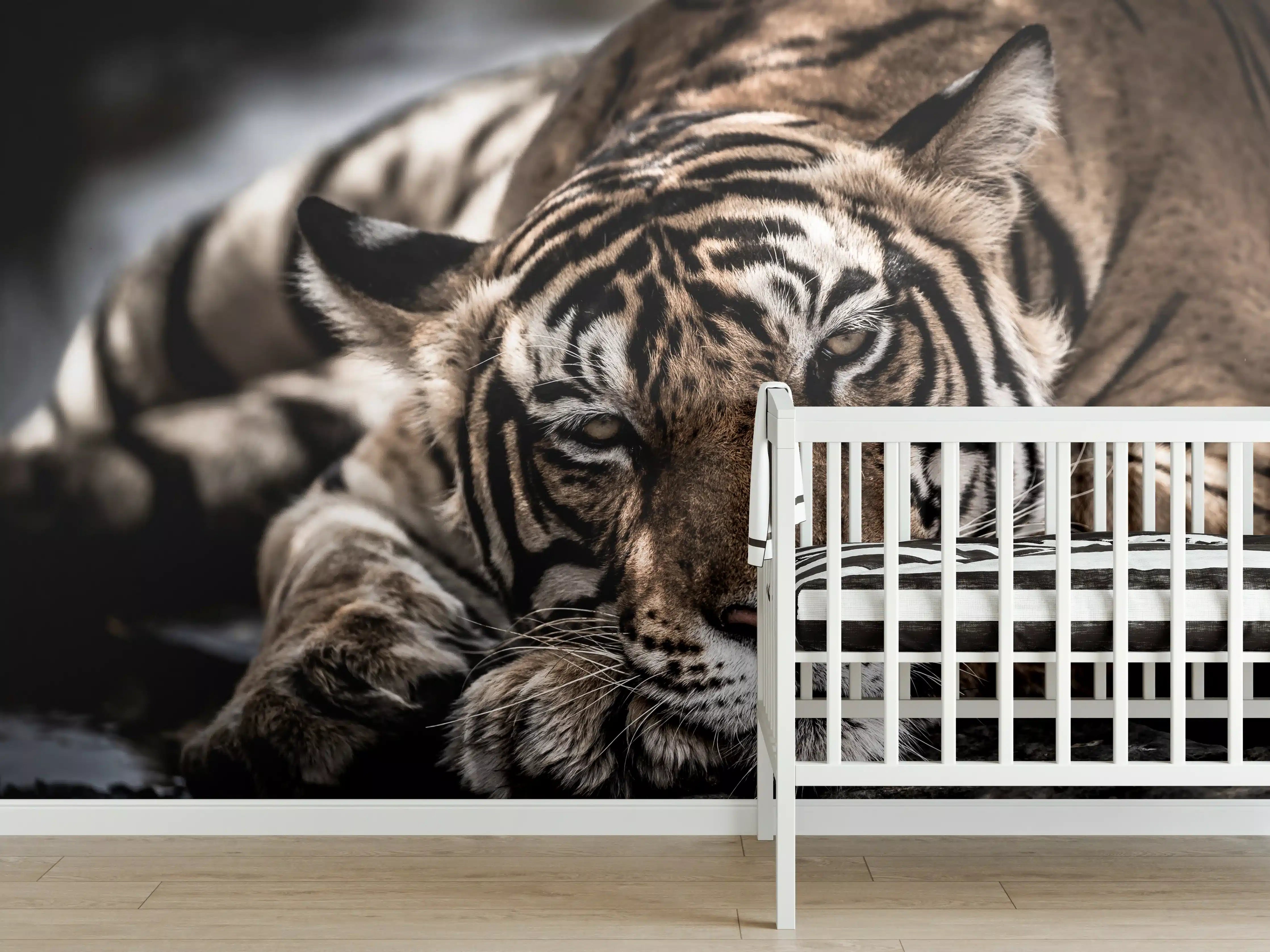Babyzimmer Wandgestaltung - Prächtiger Tiger in Ruhe