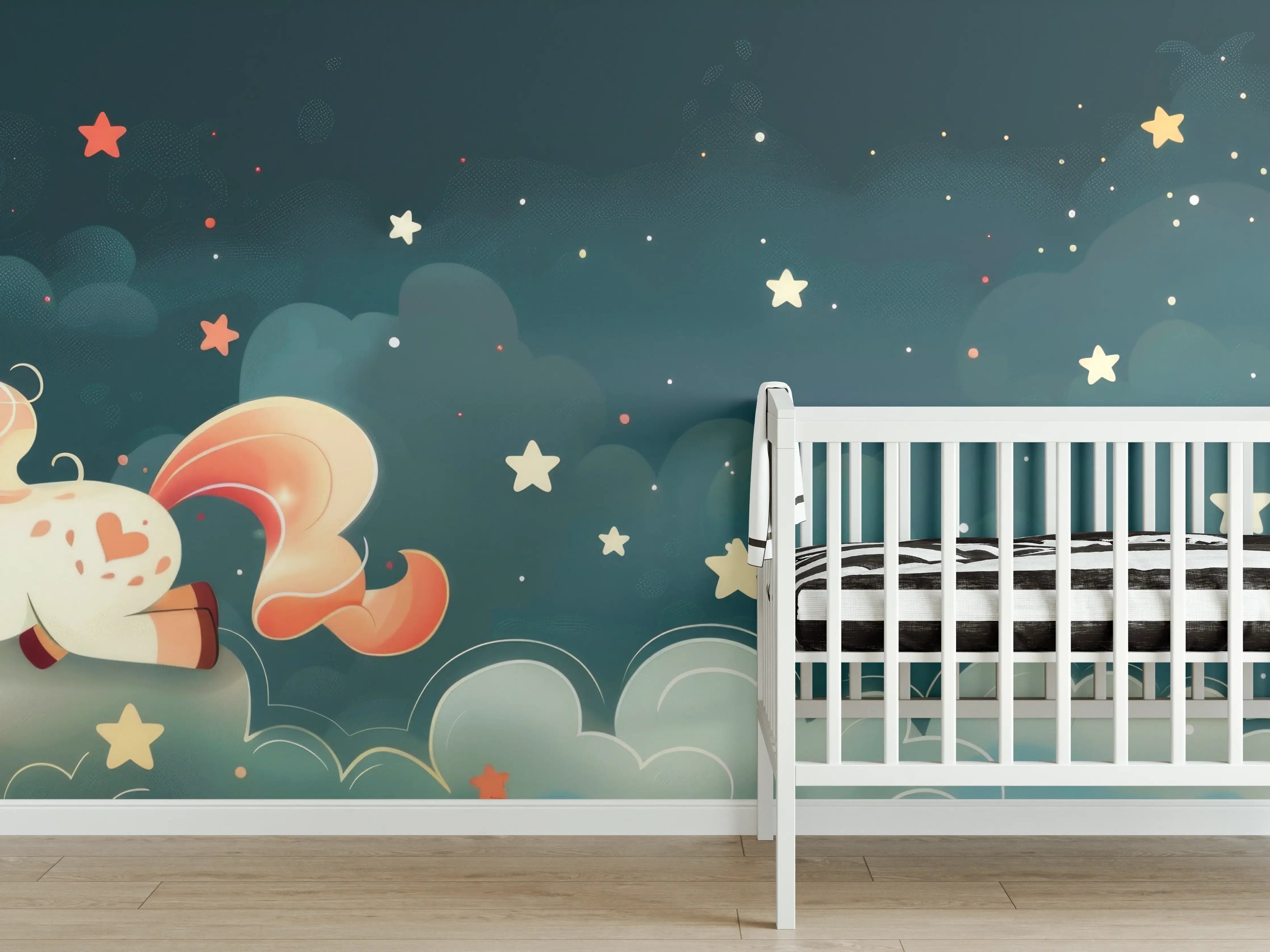Babyzimmer Wandgestaltung - Prinzessin Unicorn im Sternenhimmel