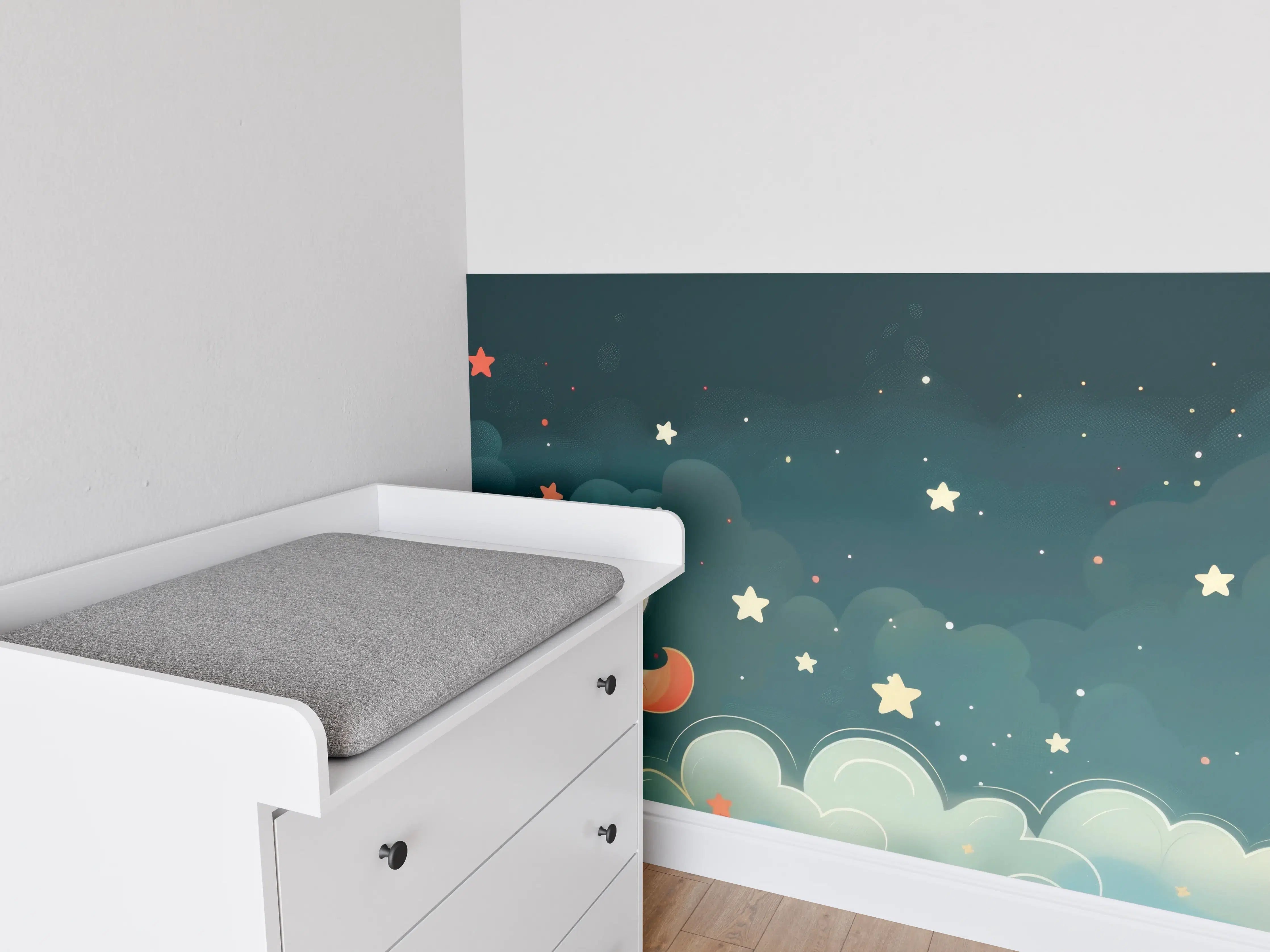 Babyzimmer Wandgestaltung - Prinzessin Unicorn im Sternenhimmel