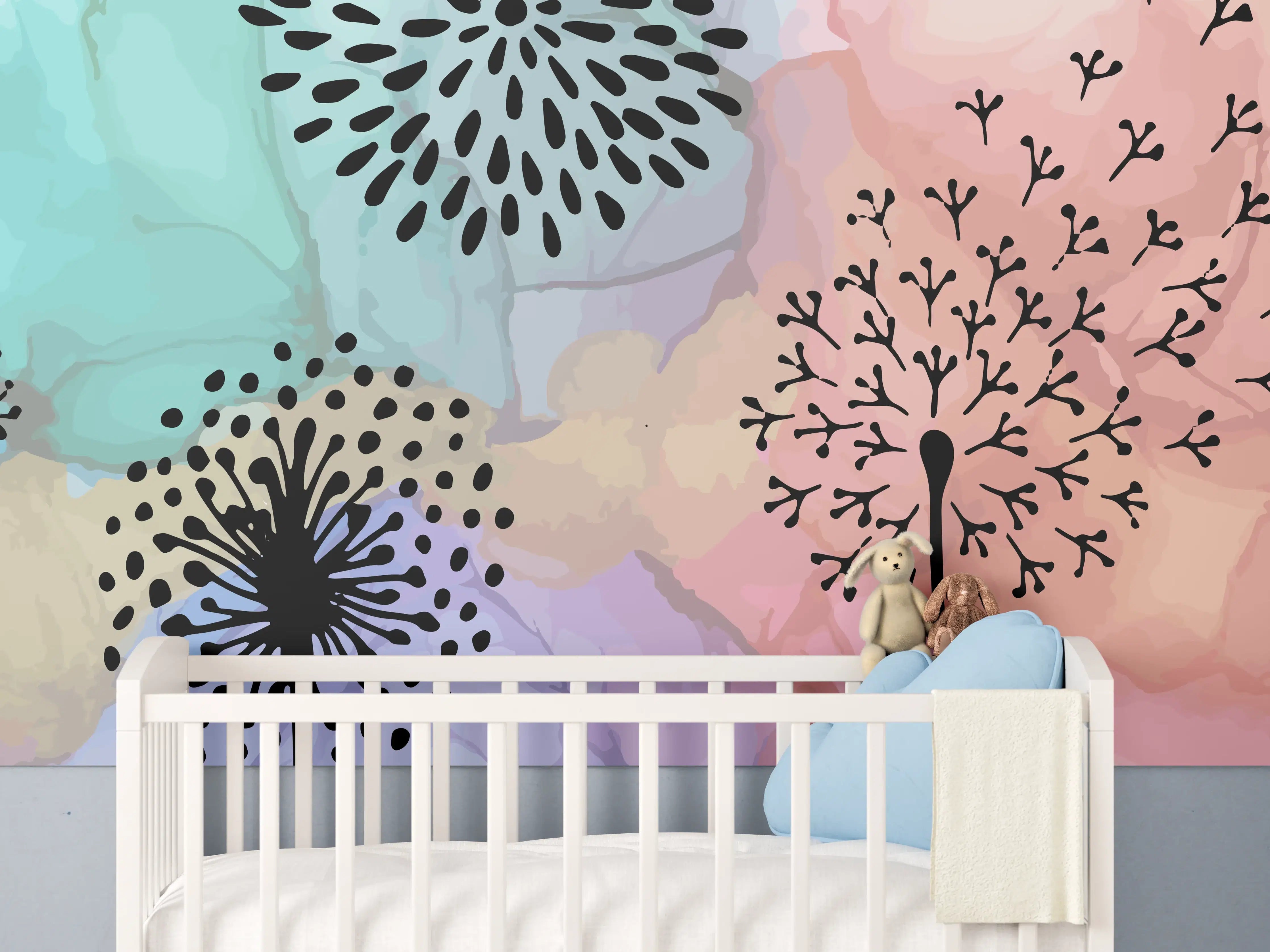 Babyzimmer Wandgestaltung - Pusteblume Aquarell