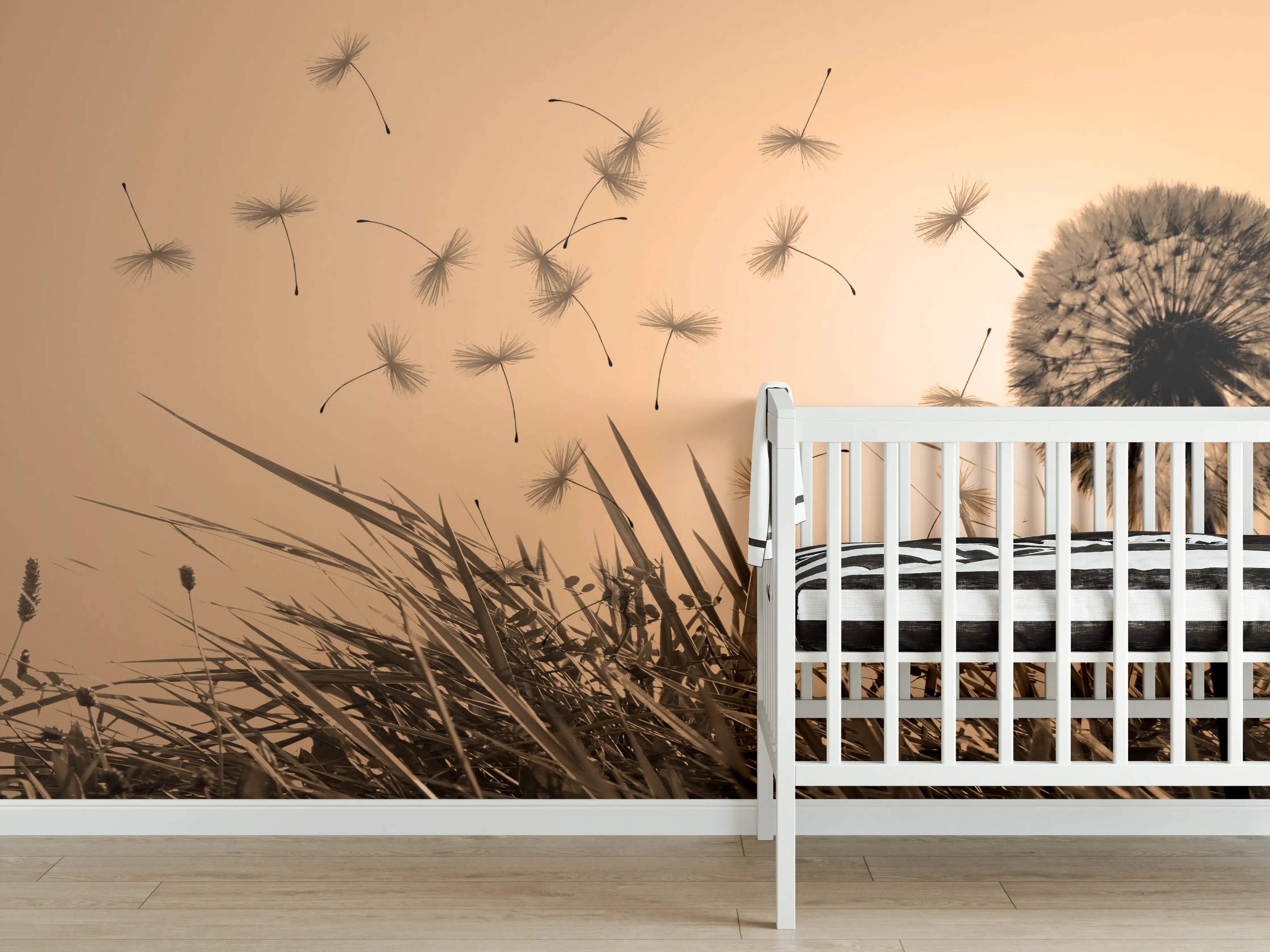 Babyzimmer Wandgestaltung - Pusteblume beim Sonnenuntergang