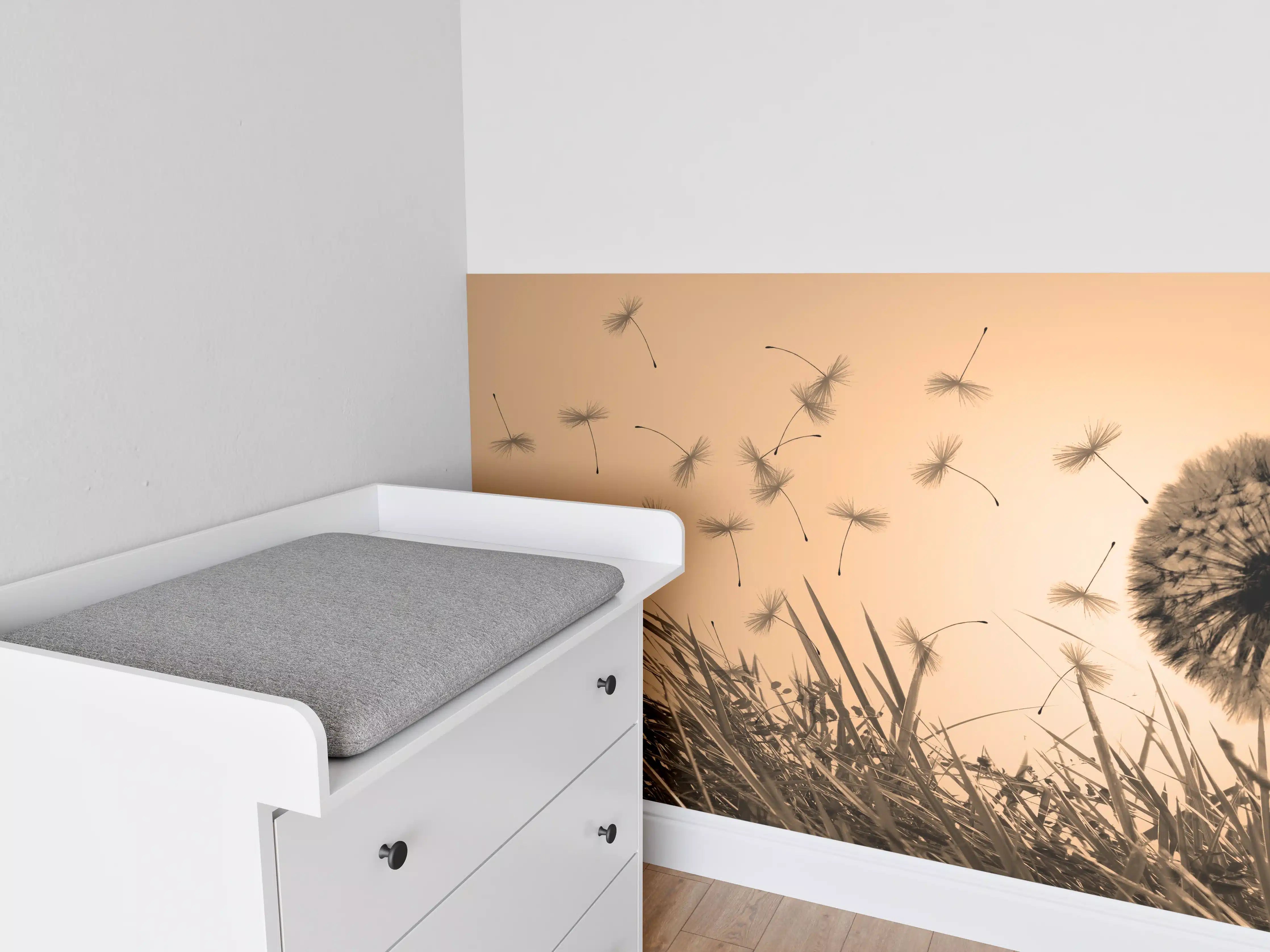 Babyzimmer Wandgestaltung - Pusteblume beim Sonnenuntergang