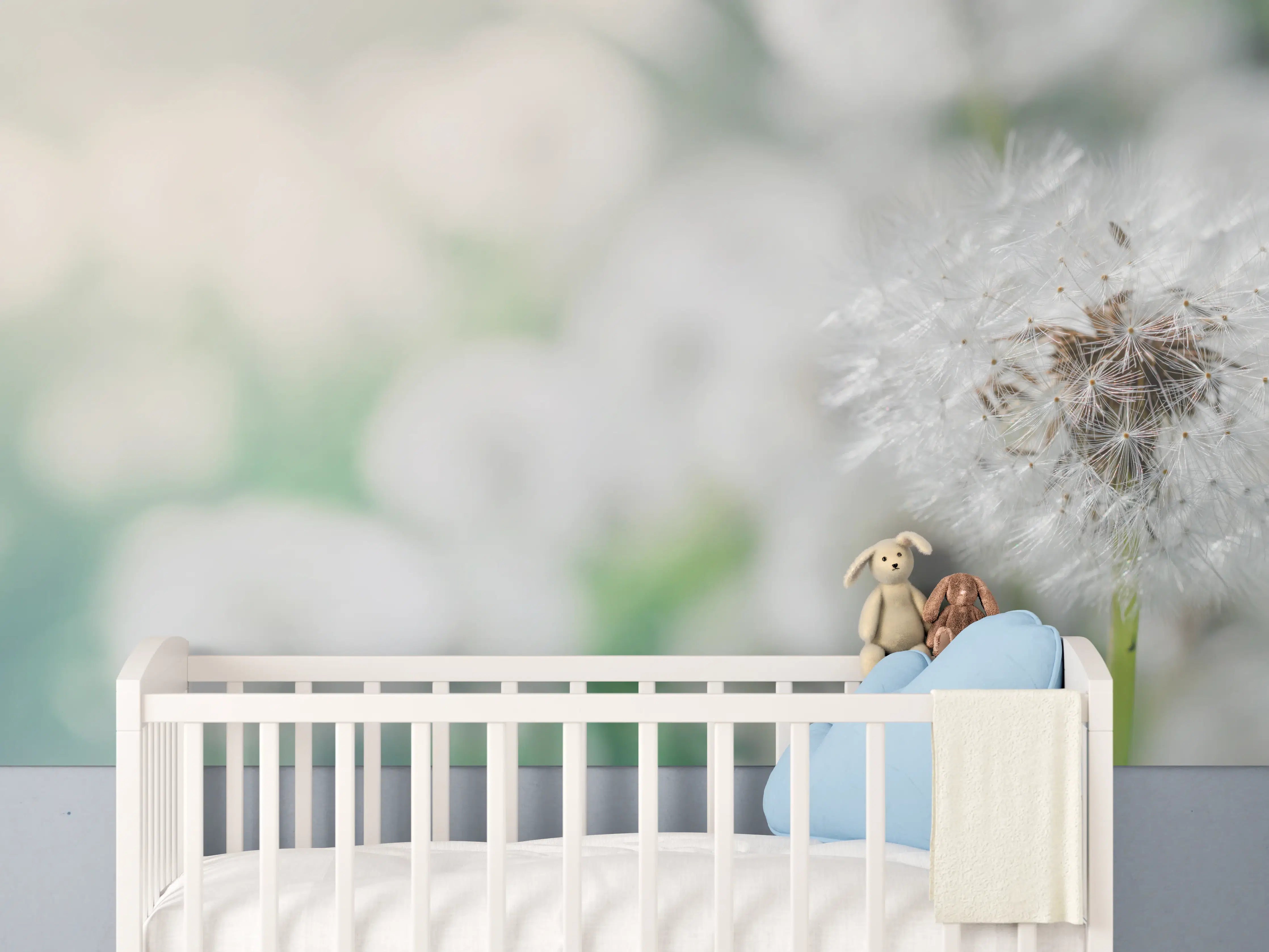 Babyzimmer Wandgestaltung - Pusteblume in Türkis-Weiß