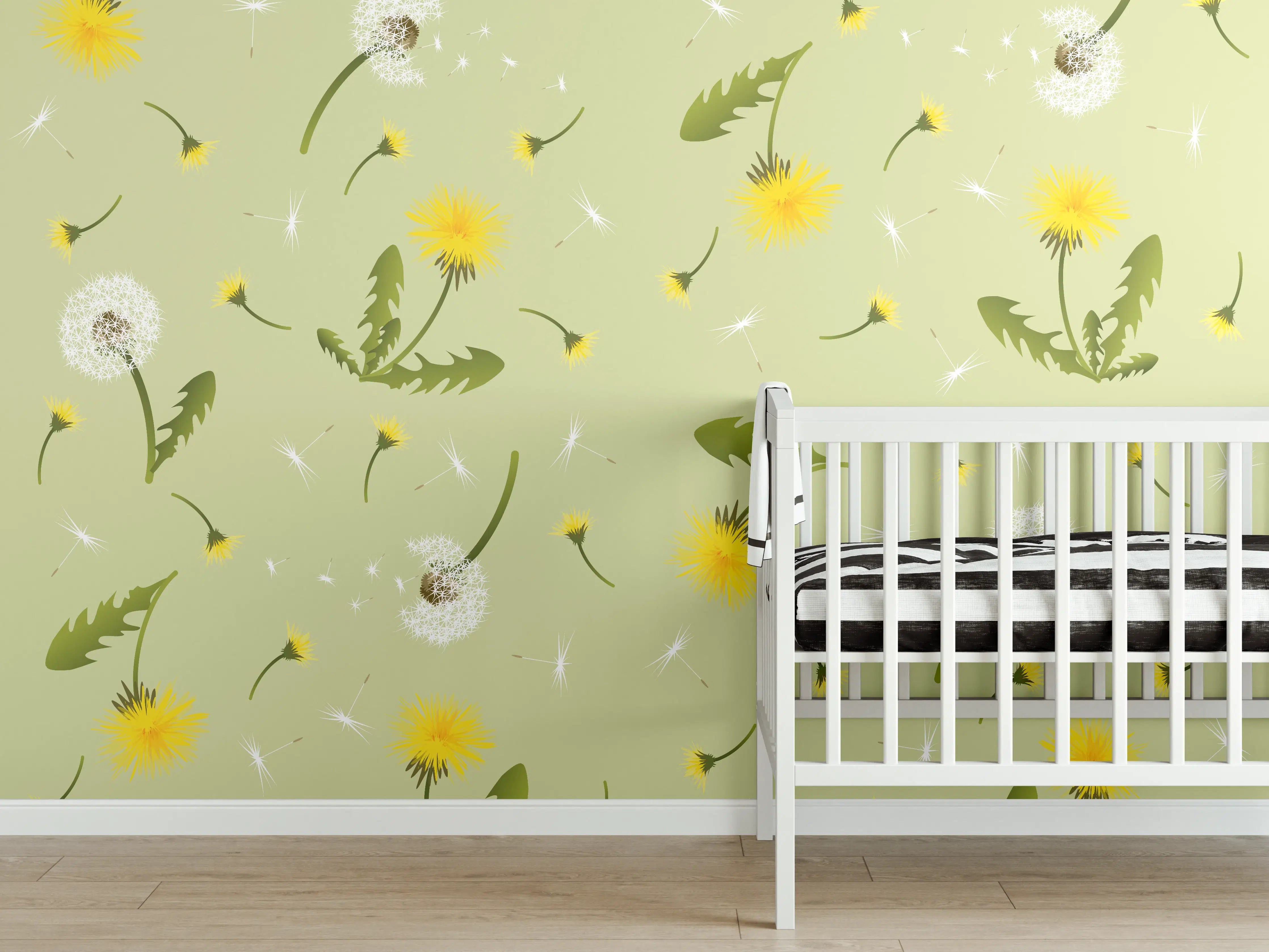 Babyzimmer Wandgestaltung - Pusteblumen Grün-Gelb Muster