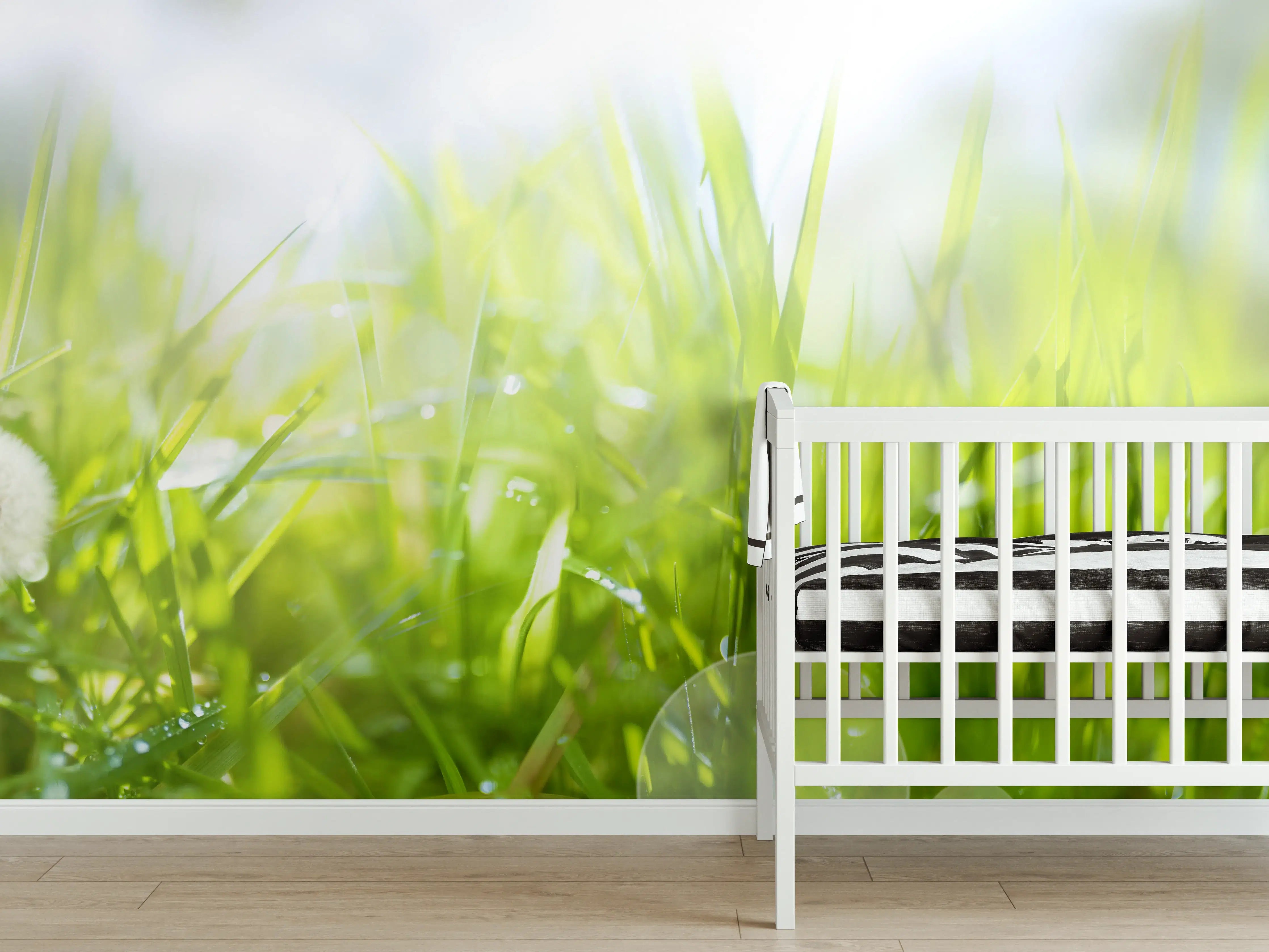 Babyzimmer Wandgestaltung - Pusteblumen auf grüner Wiese