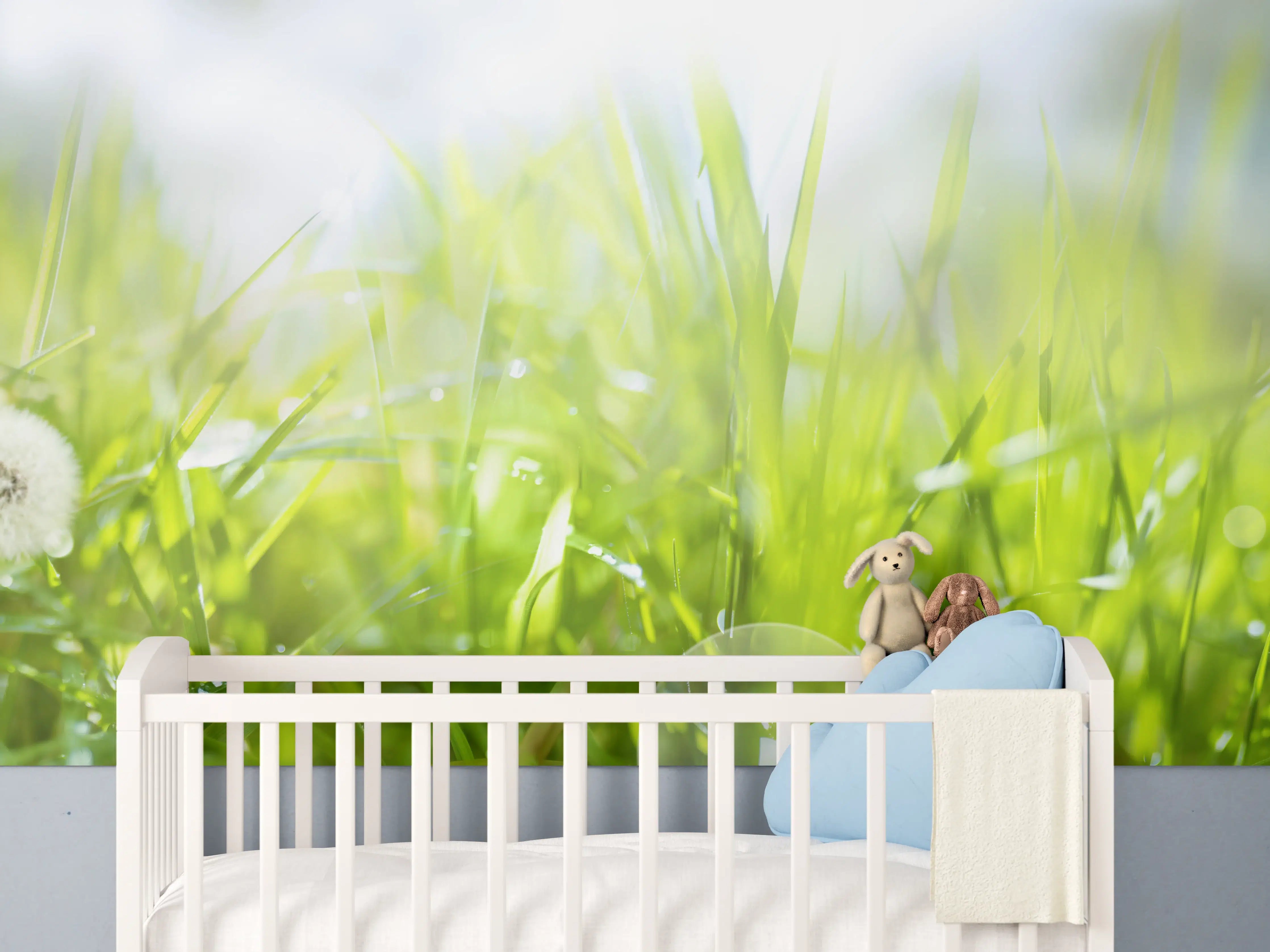 Babyzimmer Wandgestaltung - Pusteblumen auf grüner Wiese