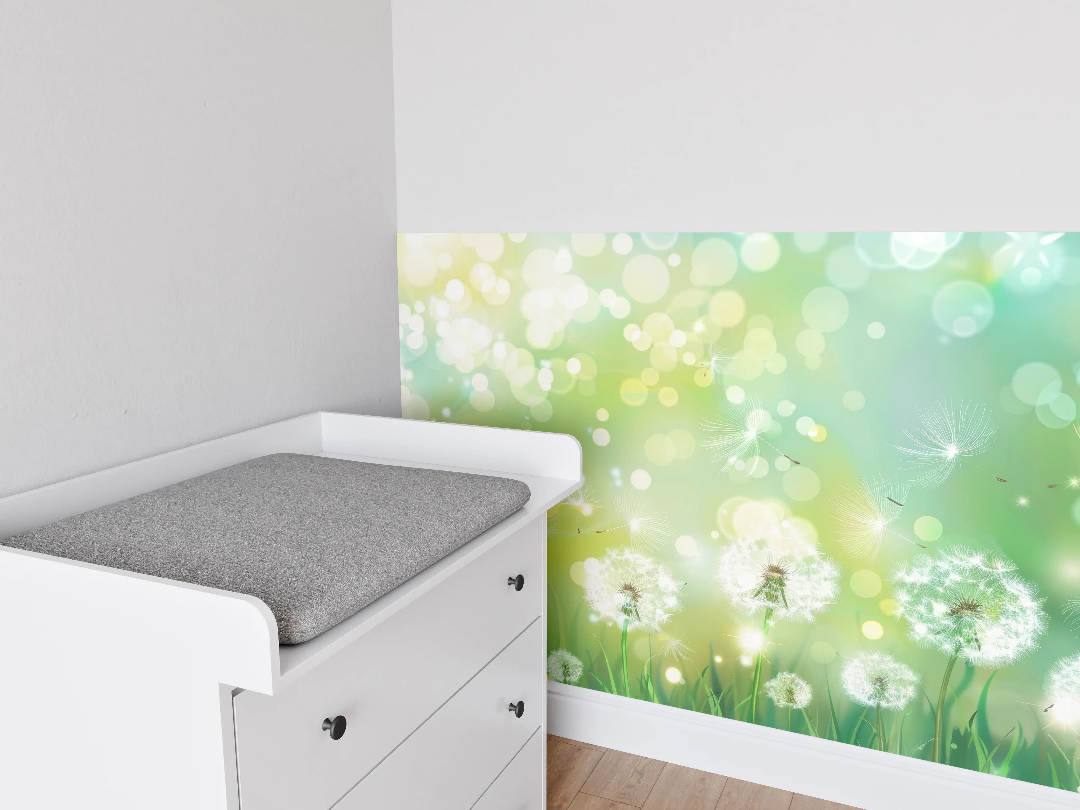 Babyzimmer Wandgestaltung - Pusteblumen im Frühlingsgrün