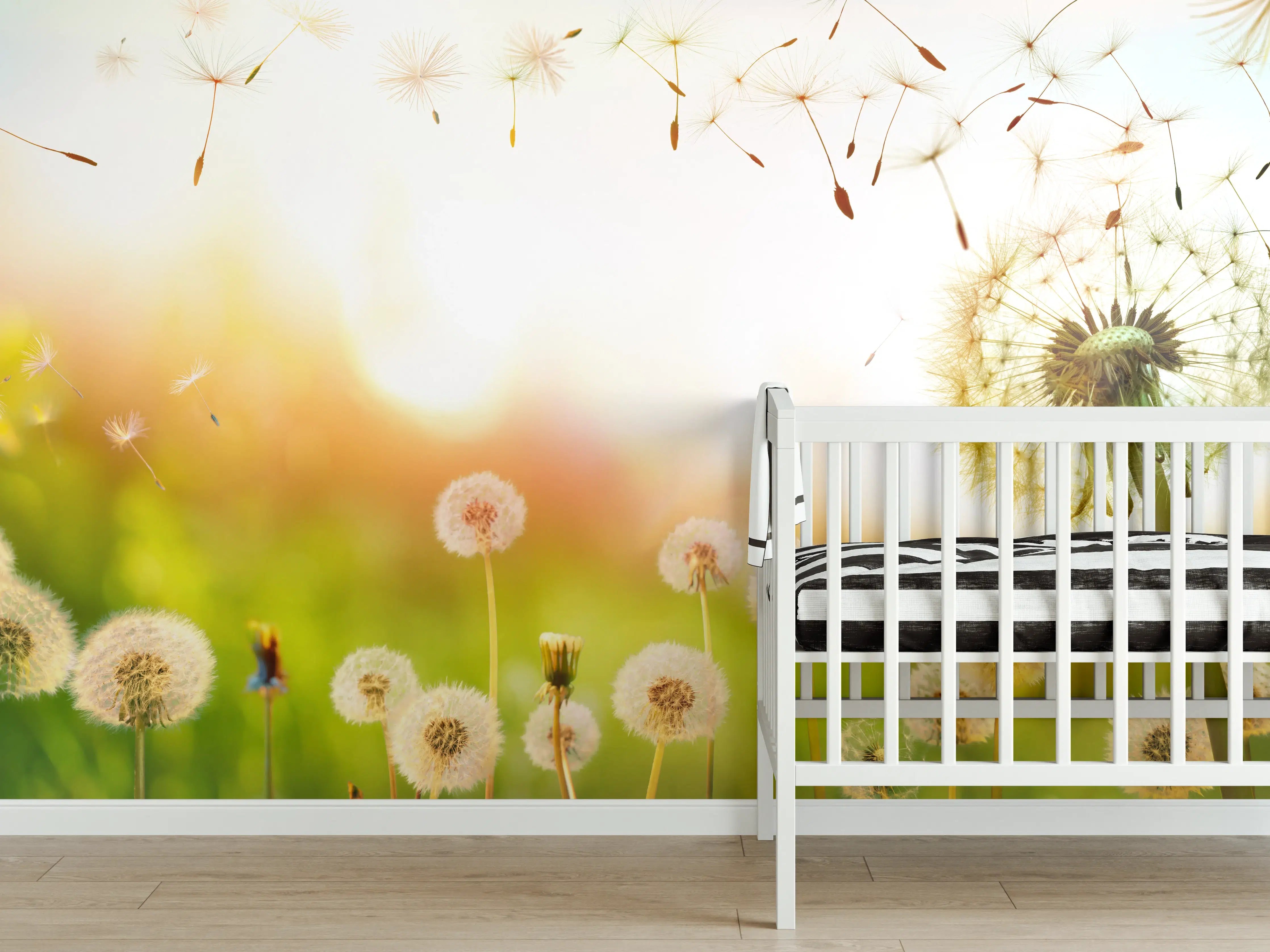 Babyzimmer Wandgestaltung - Pusteblumen im goldenen Licht