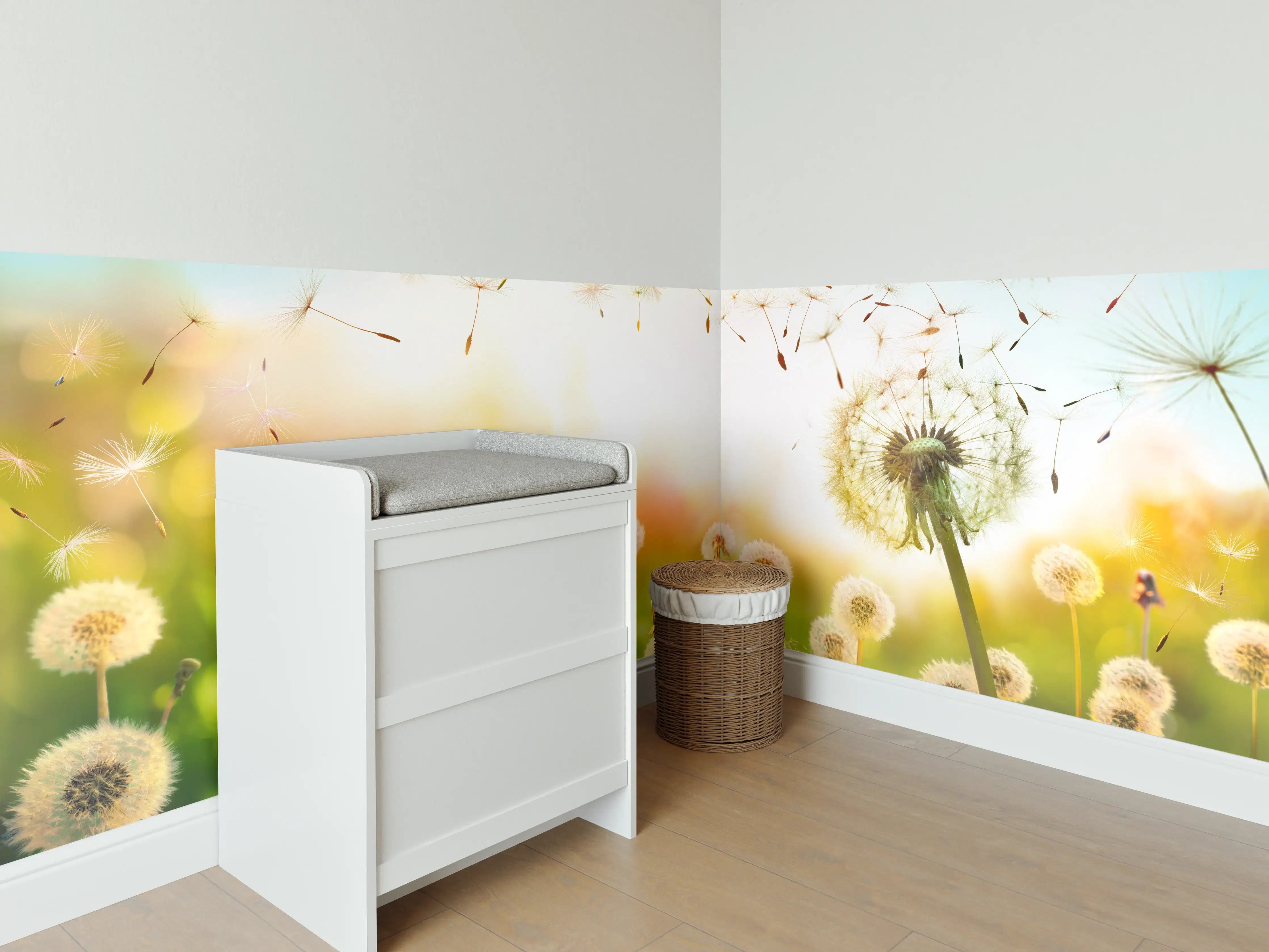 Babyzimmer Wandgestaltung - Pusteblumen im goldenen Licht